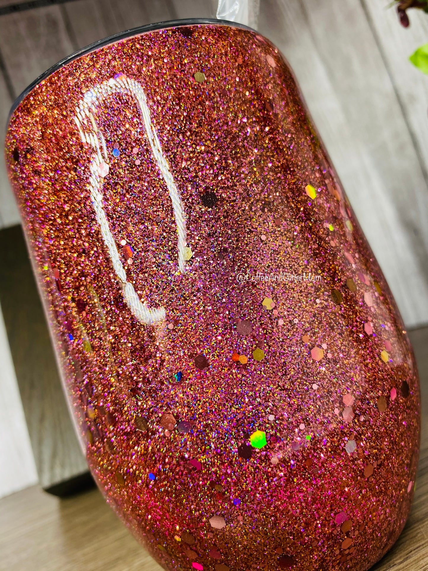Holographic Rose Gold 15oz Wine Tumbler with Lid and Straw