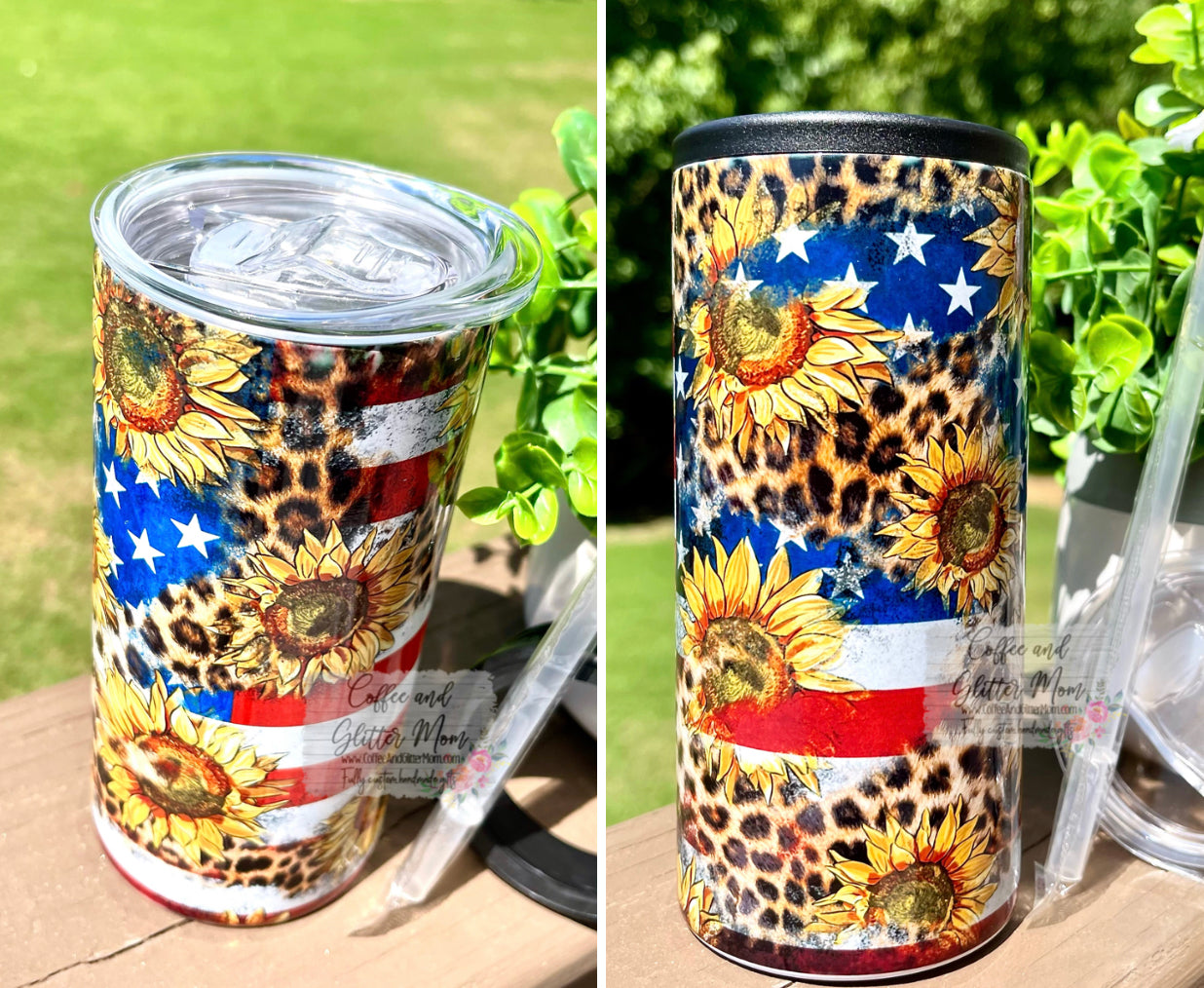 American Sunflower 12oz Skinny Can Cooler Duo-Lid Tumbler