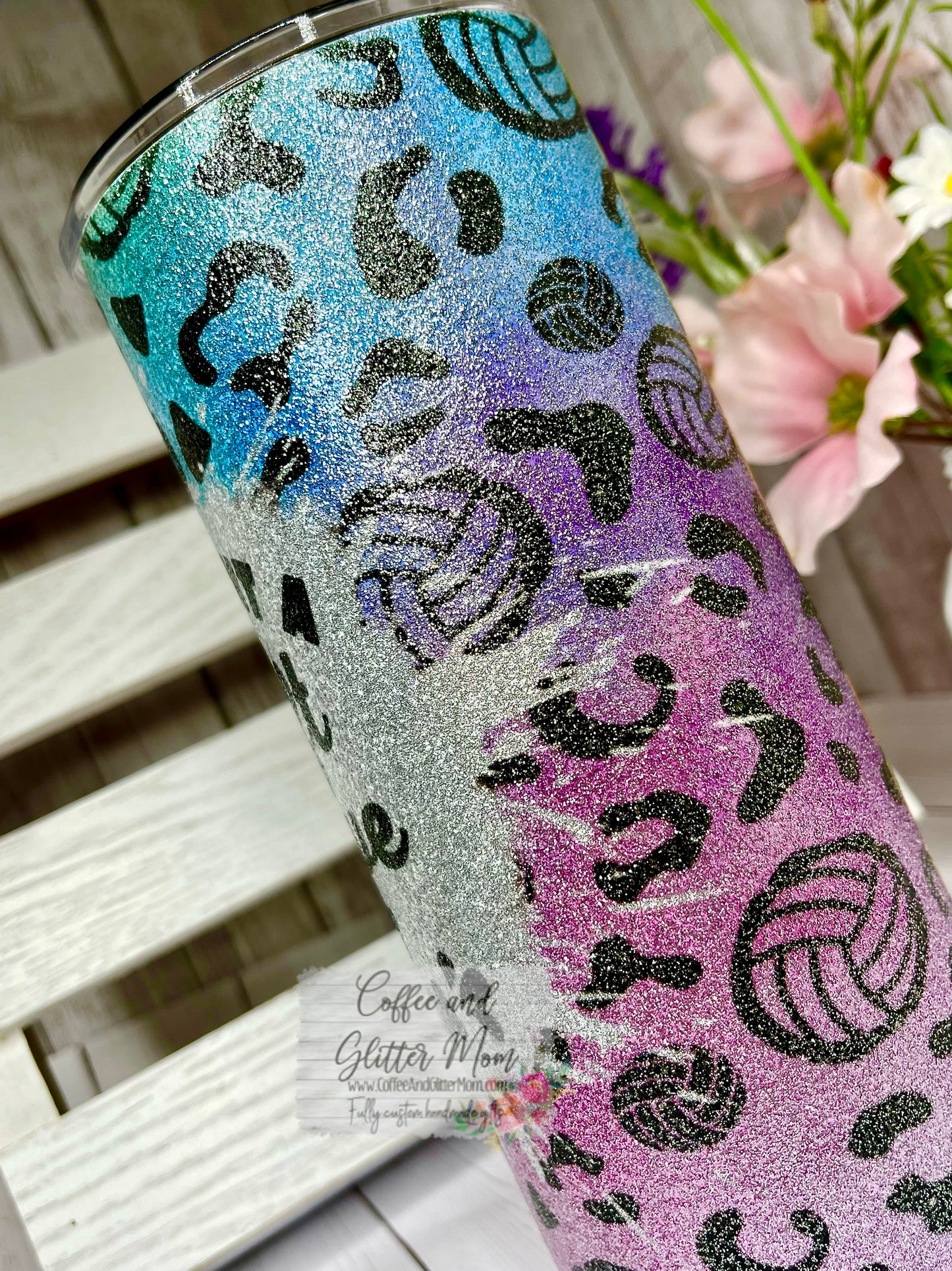 Volleyball Soft Serve 15oz Silver Glitter Skinny Tumbler