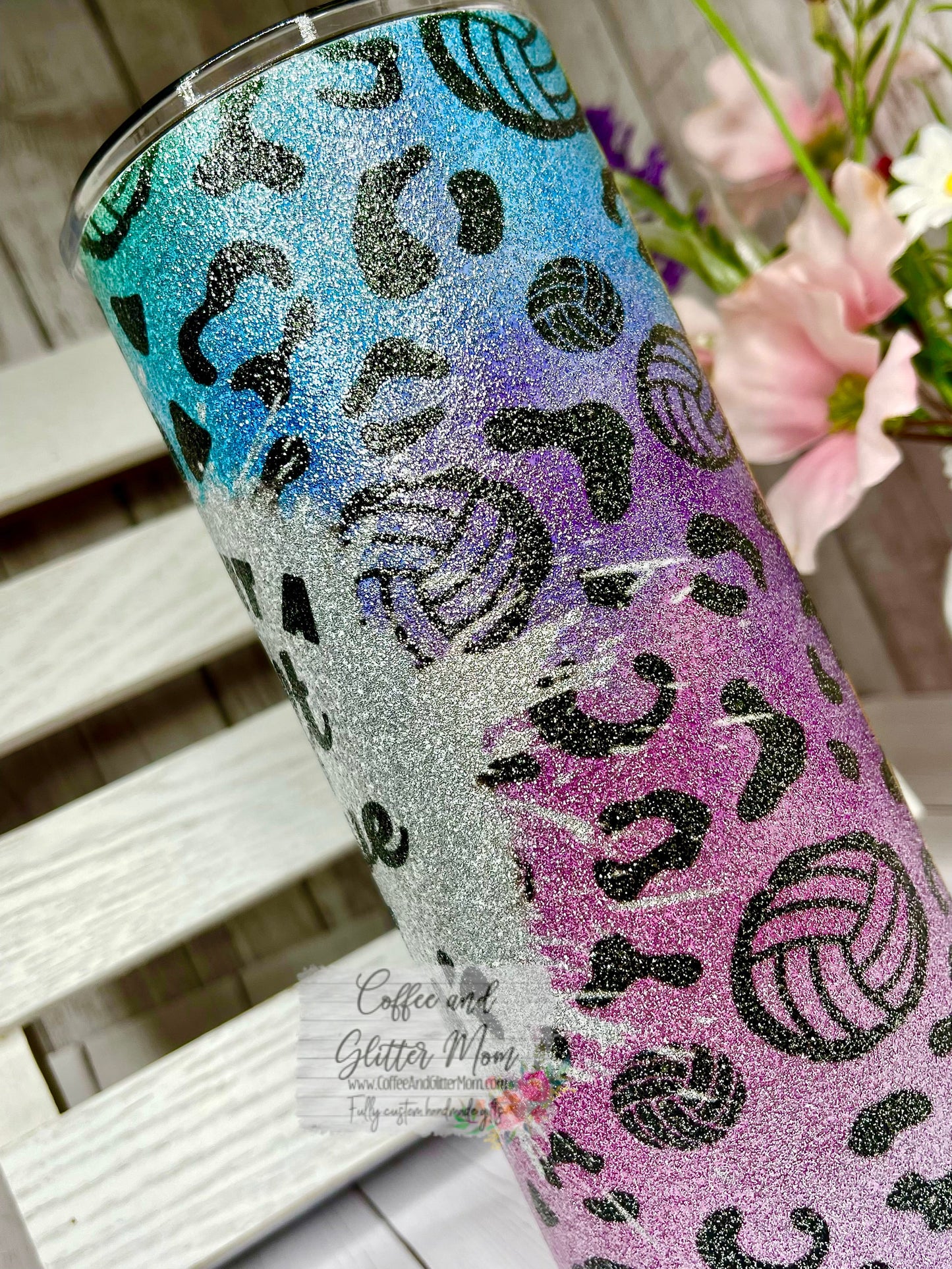 Volleyball Soft Serve 15oz Silver Glitter Skinny Tumbler