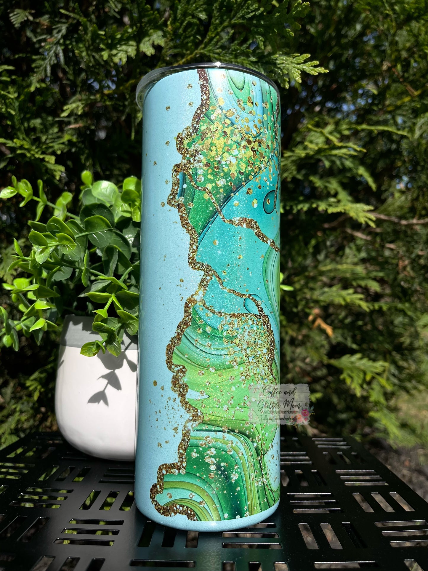 Golden Mint Marble Rainbow 20oz Skinny Tumbler