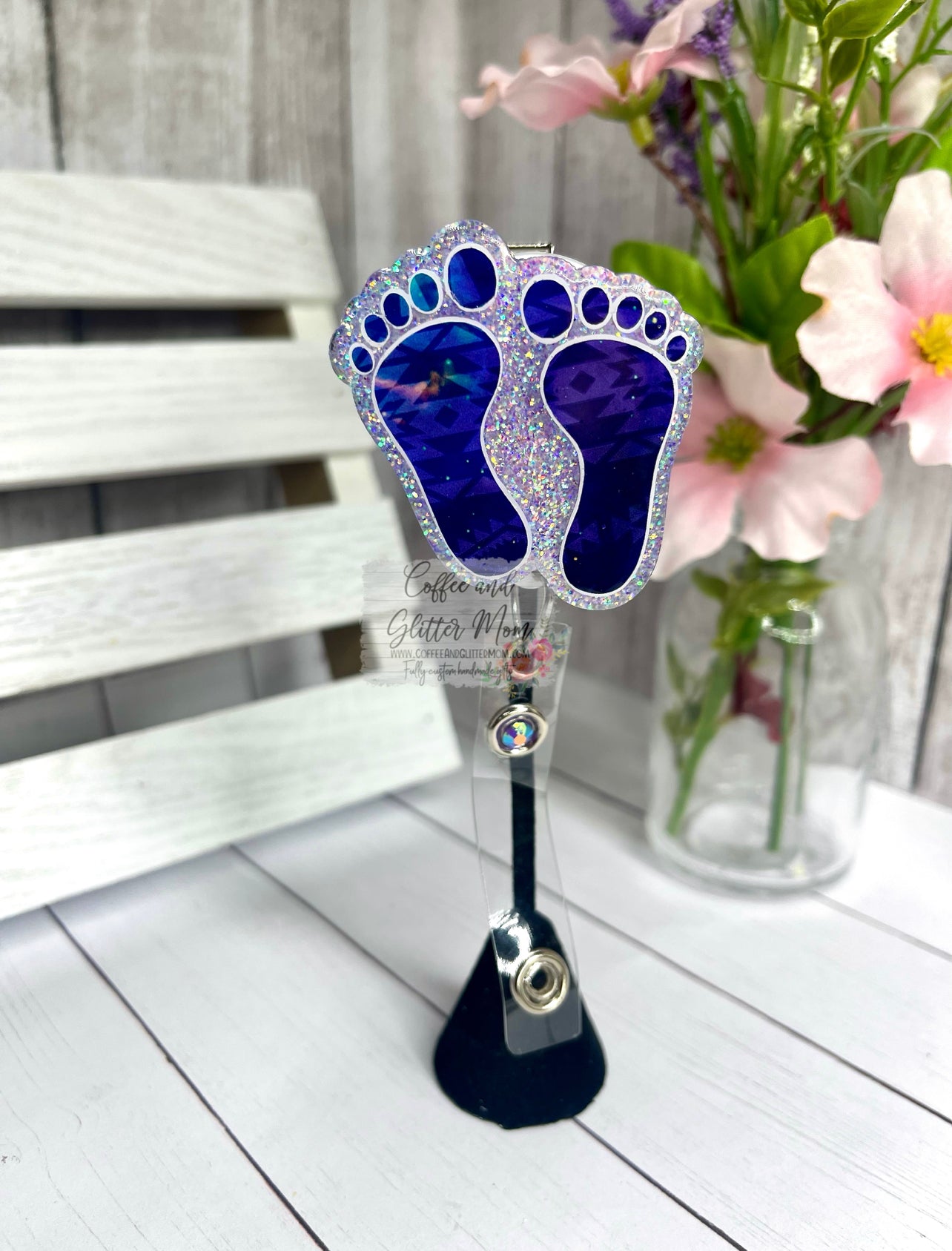Purple Space Aztec Feet Badge Reel