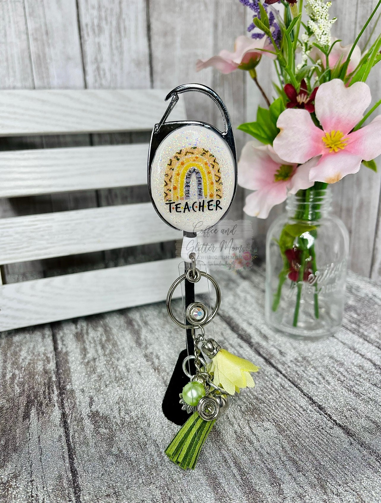 I'll Be There For You Teacher Rainbow Clip On Retractable Key Ring