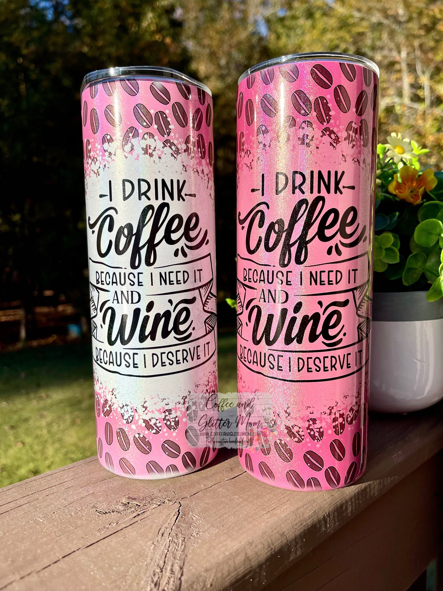 I Drink Coffee & Wine 20oz Holographic Rainbow Skinny Tumbler
