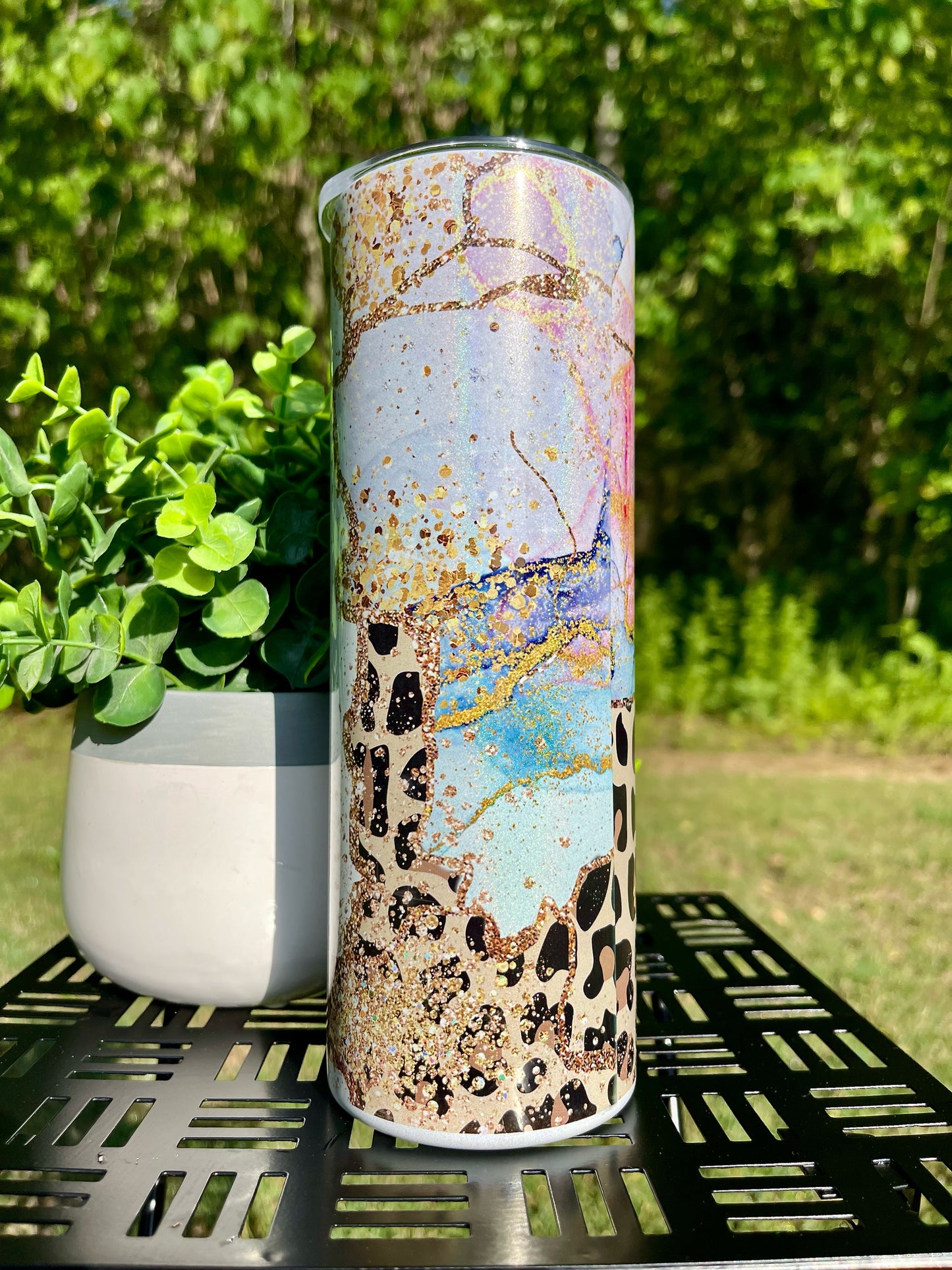 Animal Print Pink Geode Customizable 20oz White Rainbow Skinny Tumbler
