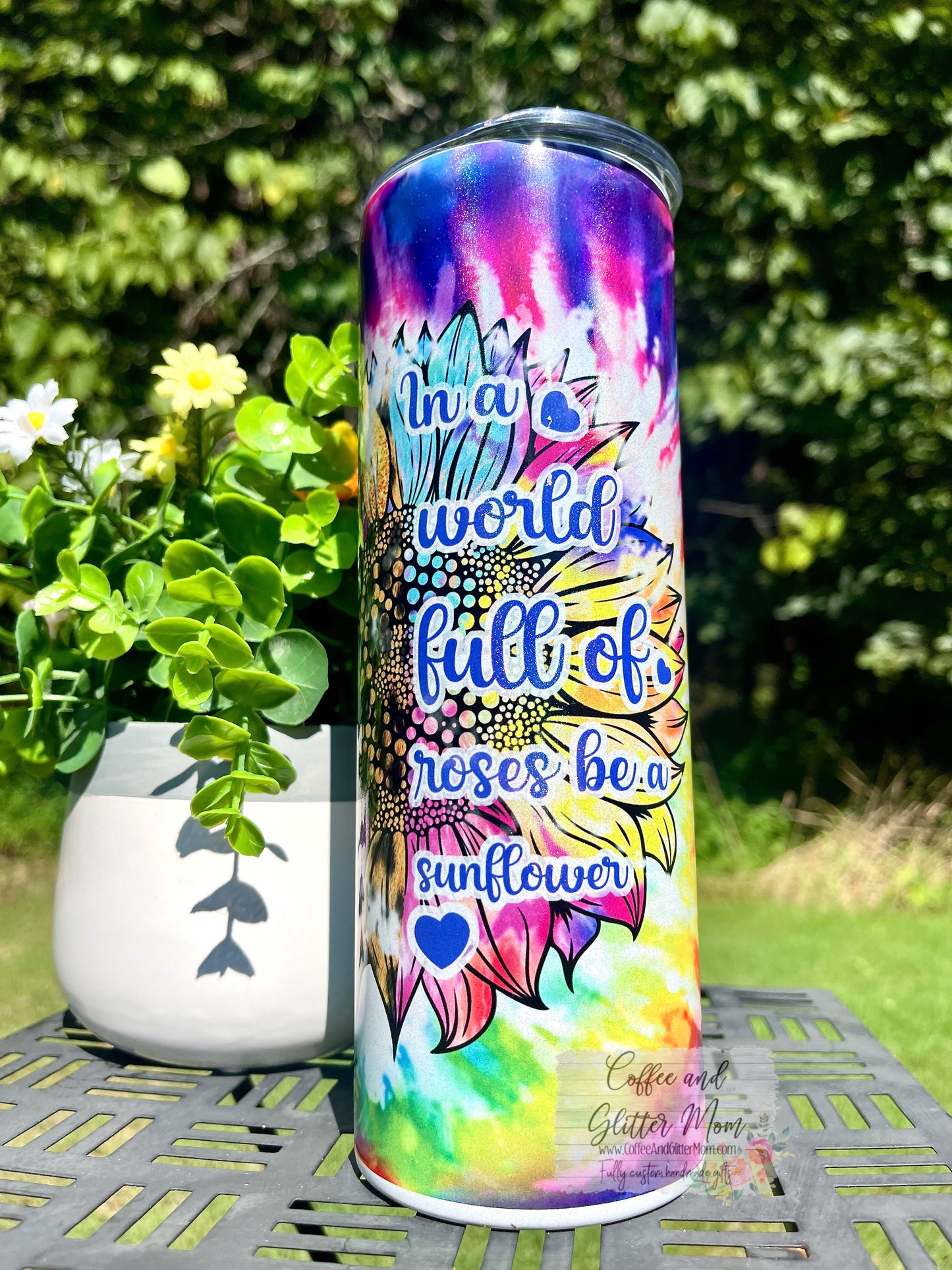 Be A Sunflower Tie-Dye 20oz Holographic Skinny Tumbler