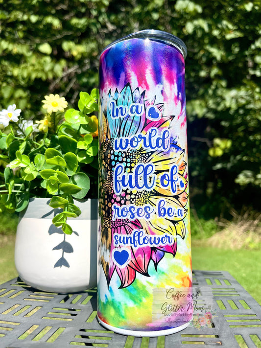 Be A Sunflower Tie-Dye 20oz Holographic Skinny Tumbler