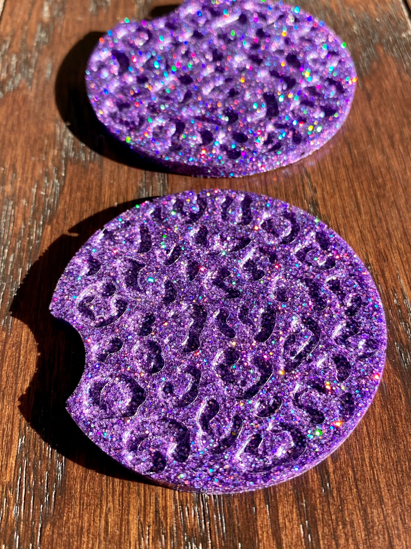 Leopard Print Electrified Purple Car Coaster Set