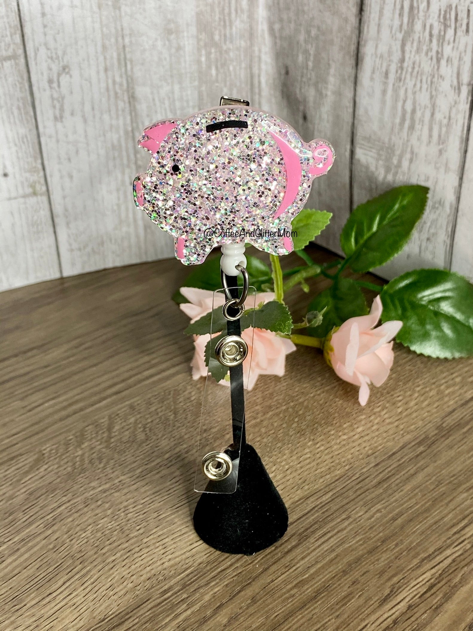 Pink Piggy Bank Badge Reel – Coffee And Glitter Mom