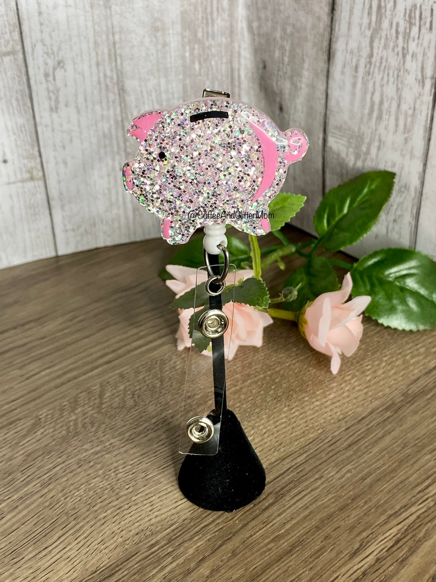 Pink Piggy Bank Badge Reel