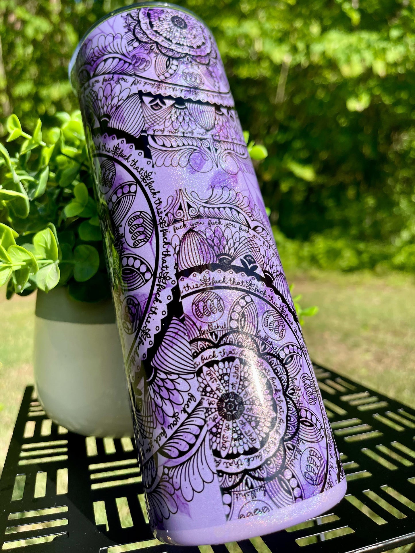Naughty Mandala 20oz Purple Rainbow Skinny Tumbler