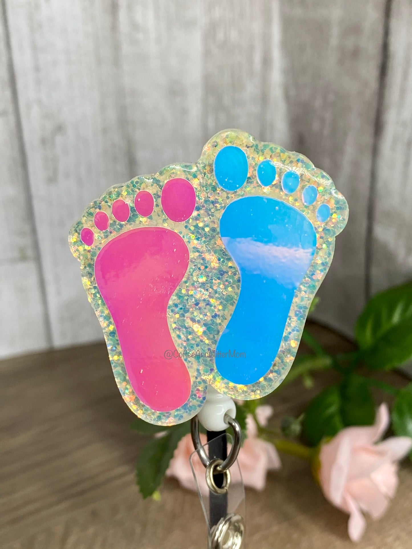 Color Shift Baby Feet Badge Reel