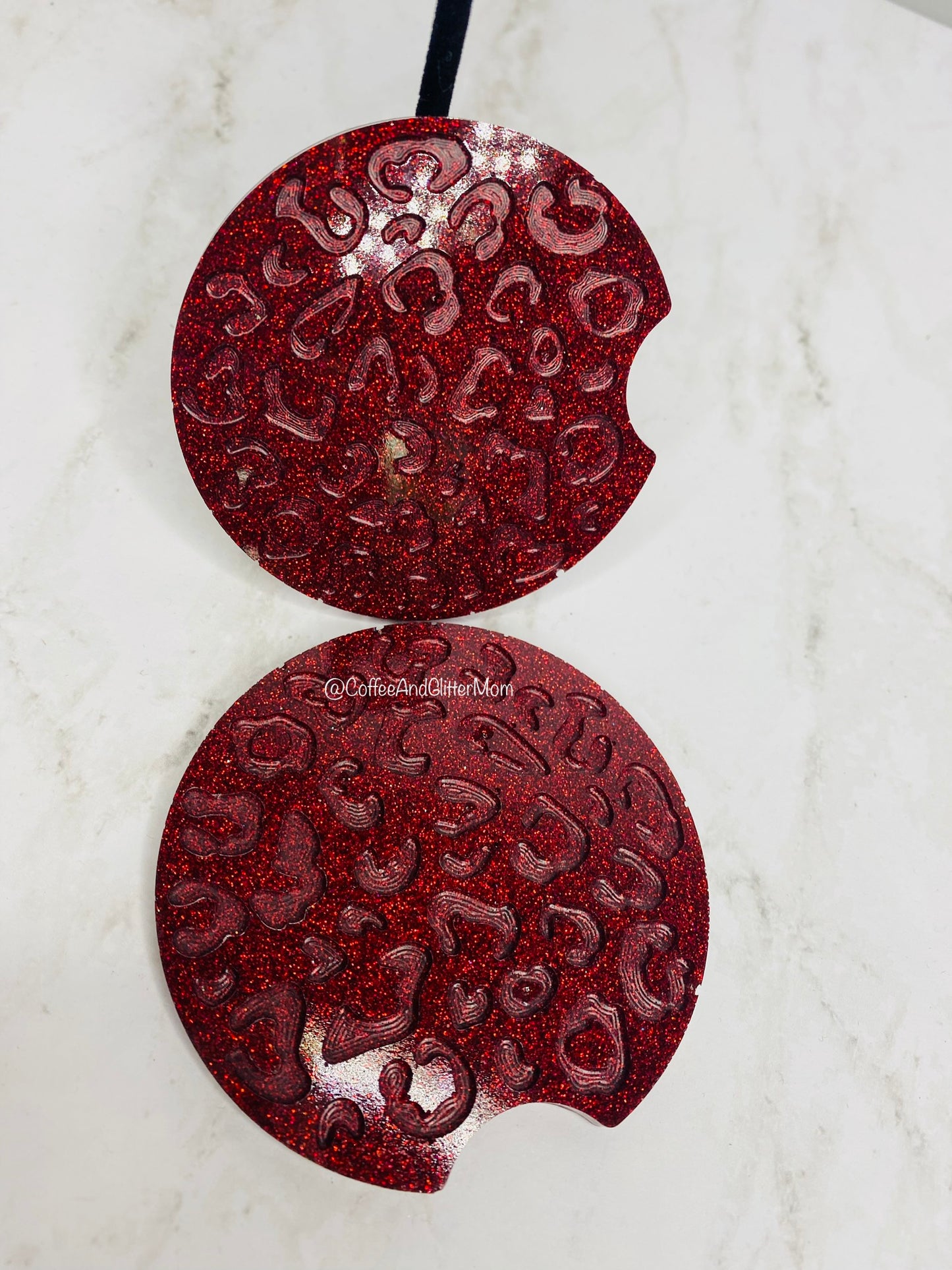 Leopard Print Holographic Red Car Coaster Set