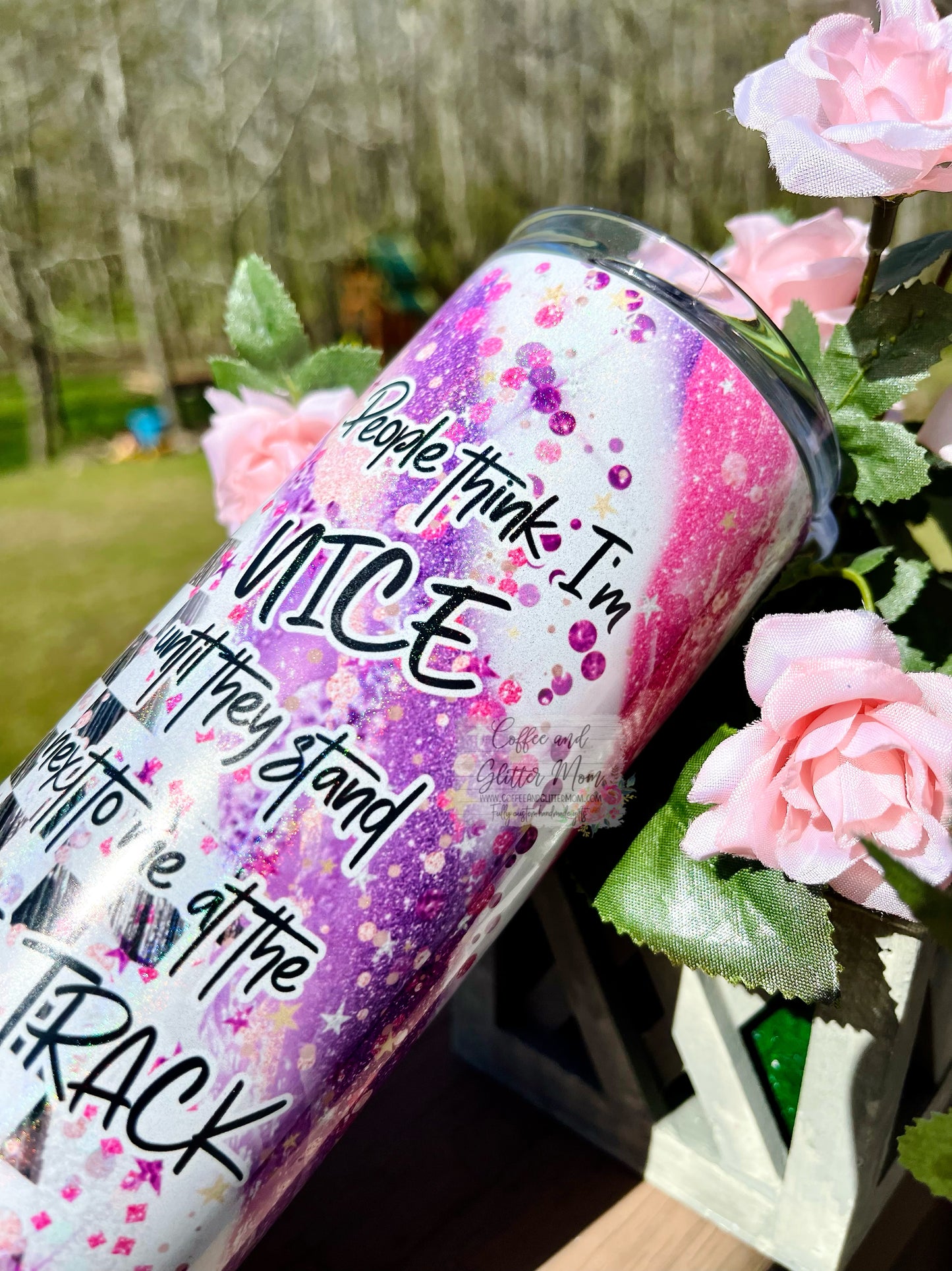 Race Day Fuel/Stand Next To Me 20oz White Rainbow Skinny Tumbler
