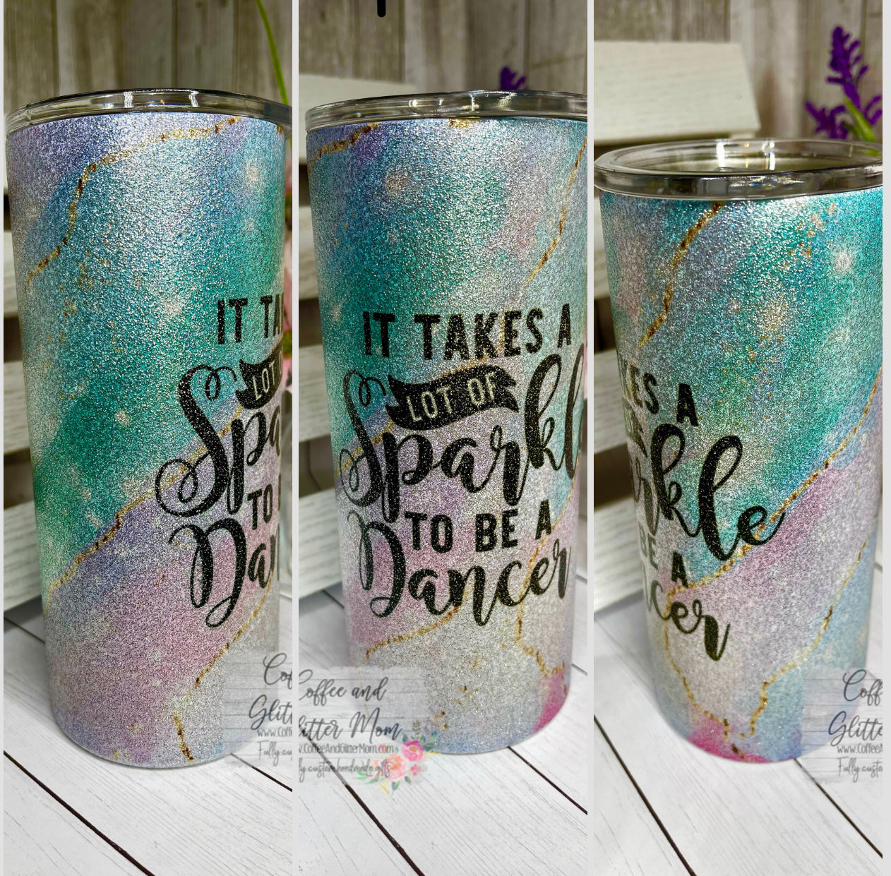 Takes Sparkle To Dance 15oz Silver Glitter Skinny Tumbler