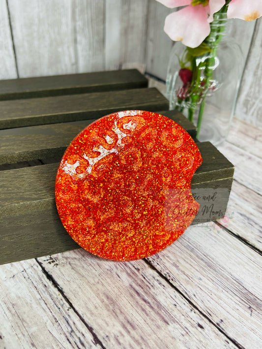 Animal Print Sunfire Orange Large Car Coaster