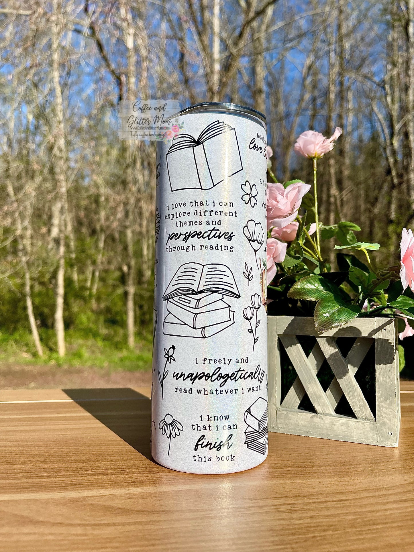Reading Affirmations 20oz Holographic White Skinny Tumbler