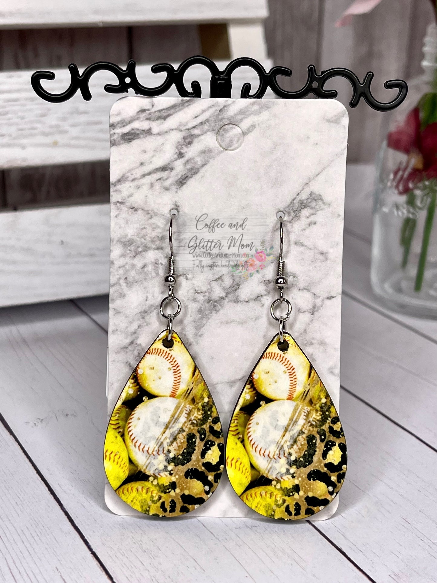 Softball and Baseball Animal Print Earrings