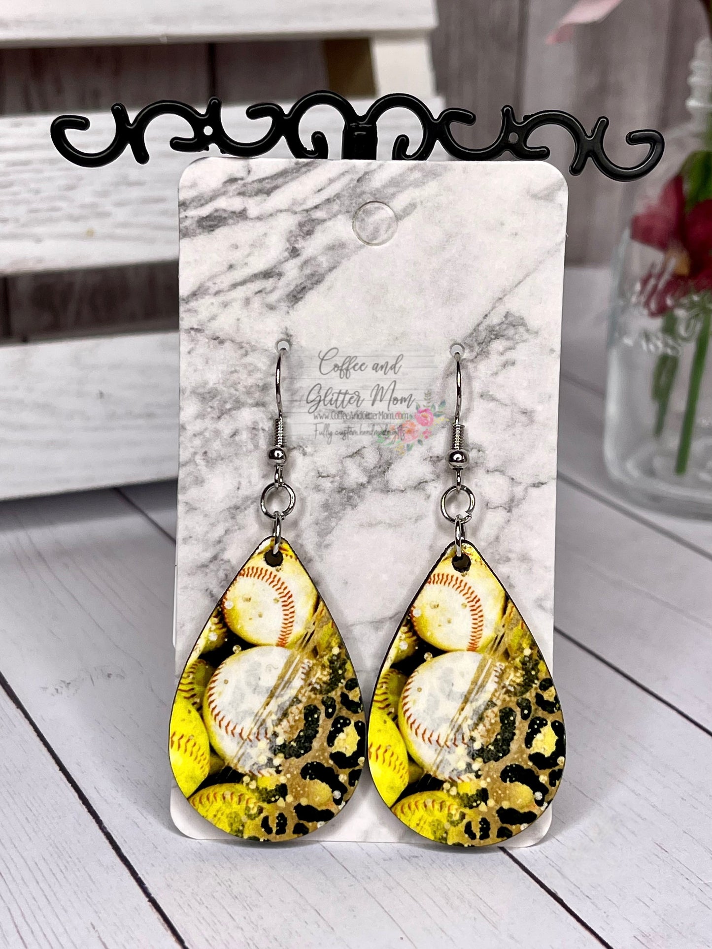 Softball and Baseball Animal Print Earrings RTS