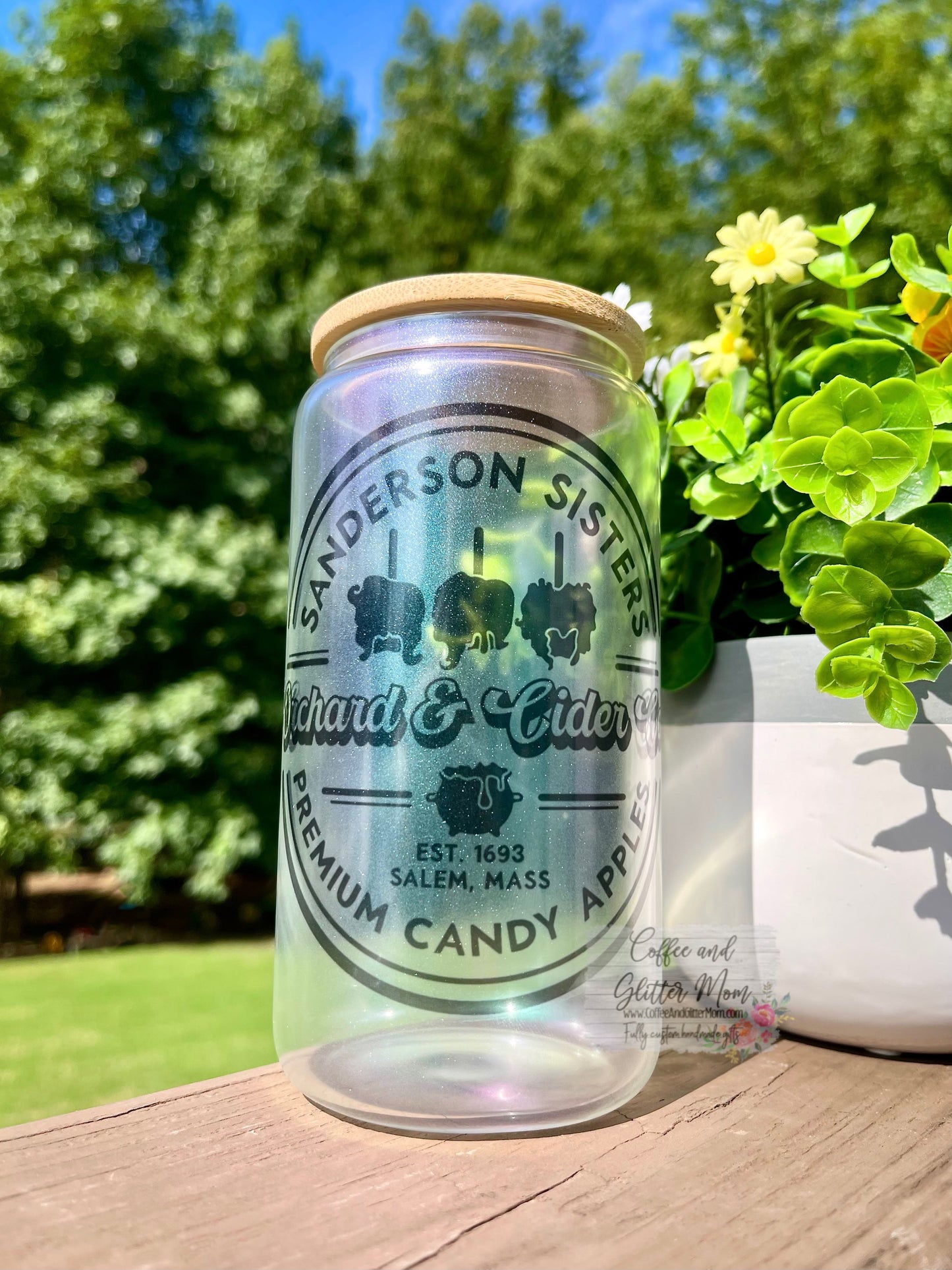 Sanderson Witches Apples Green Iridescent Glass Can