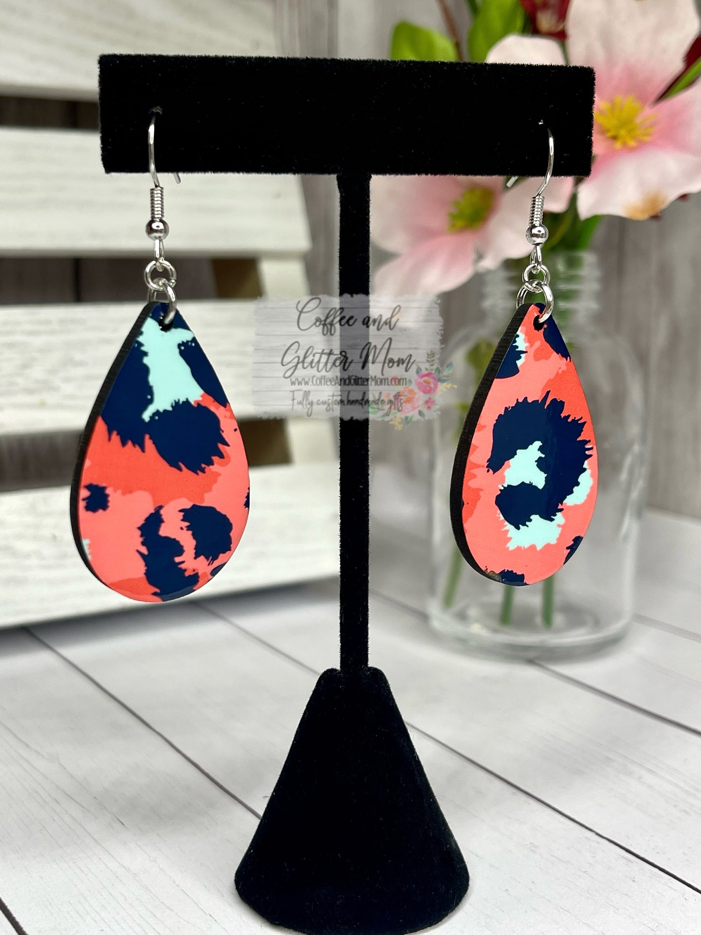 Coral Animal Teardrop Earrings