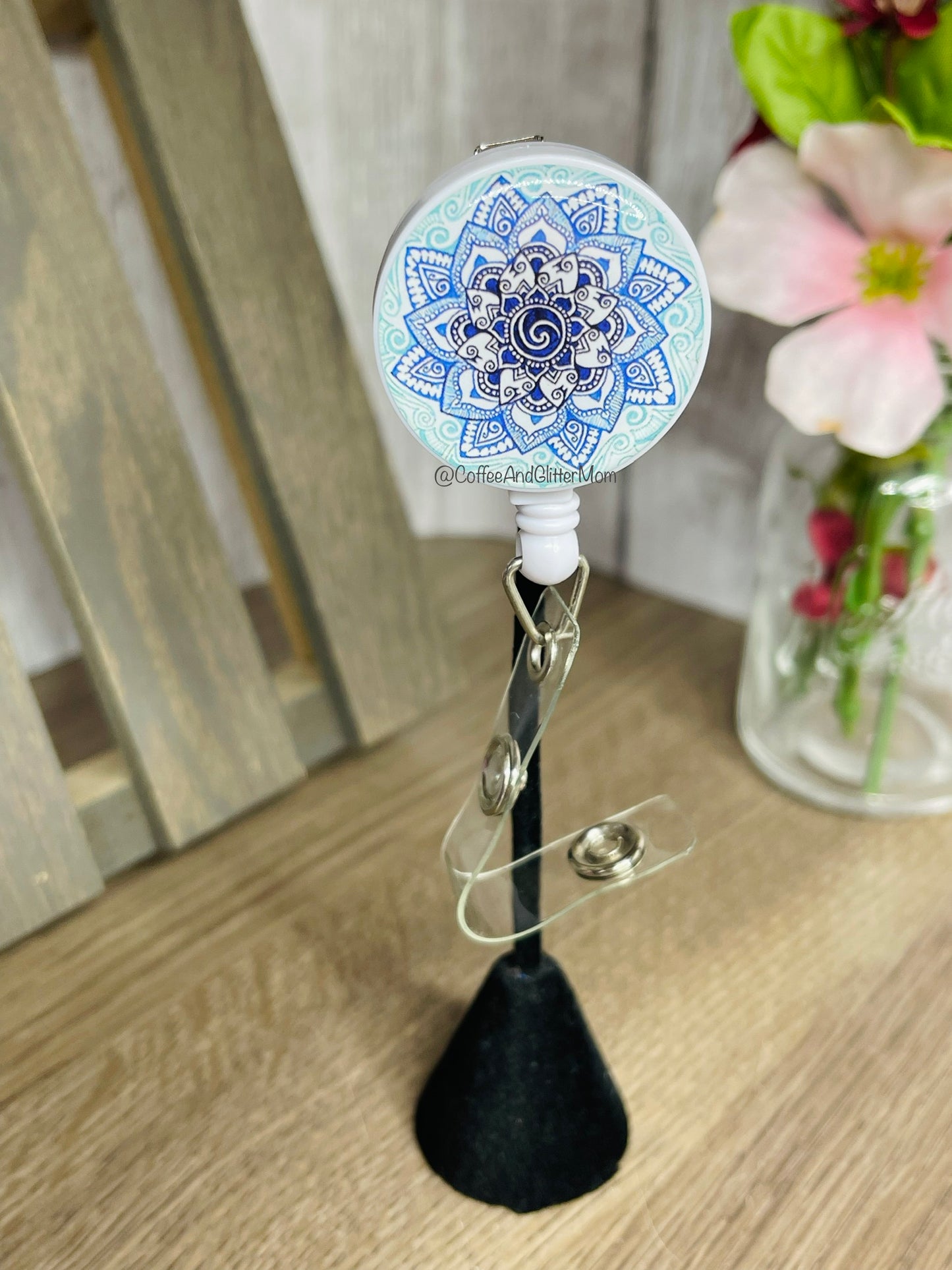 Blue Mandala Glitter-Free Badge Reel