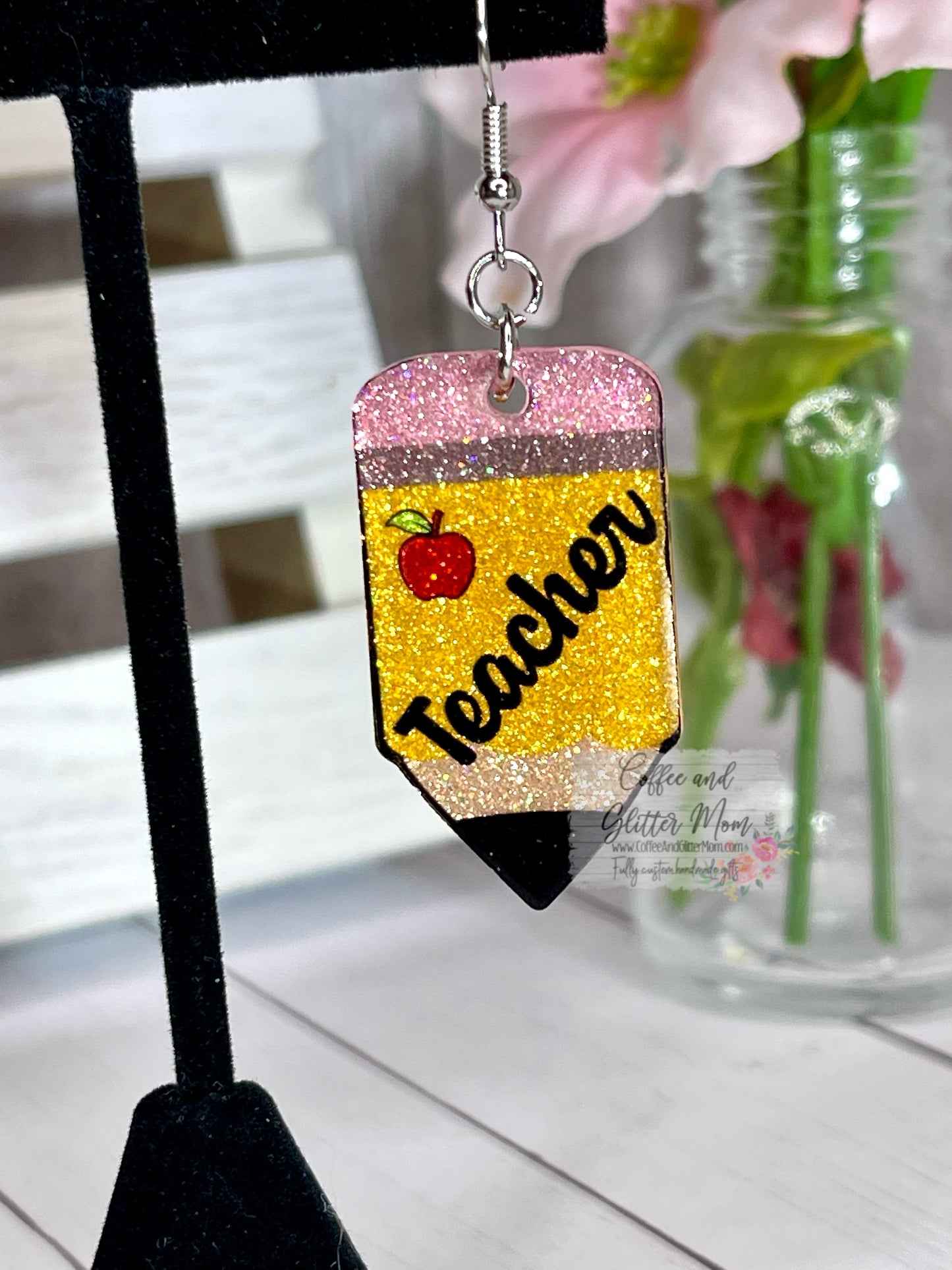 Teacher Pencil Glitter Earrings
