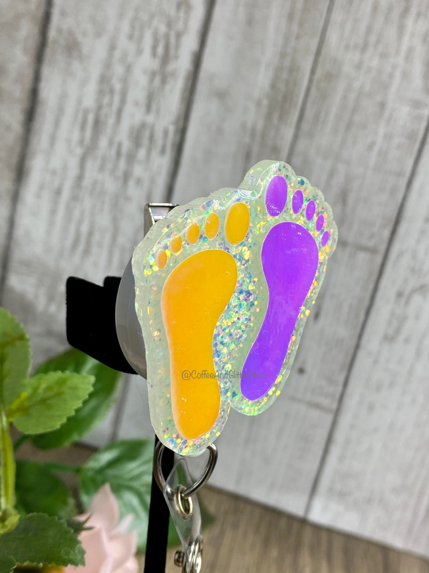 Color Shift Baby Feet Badge Reel