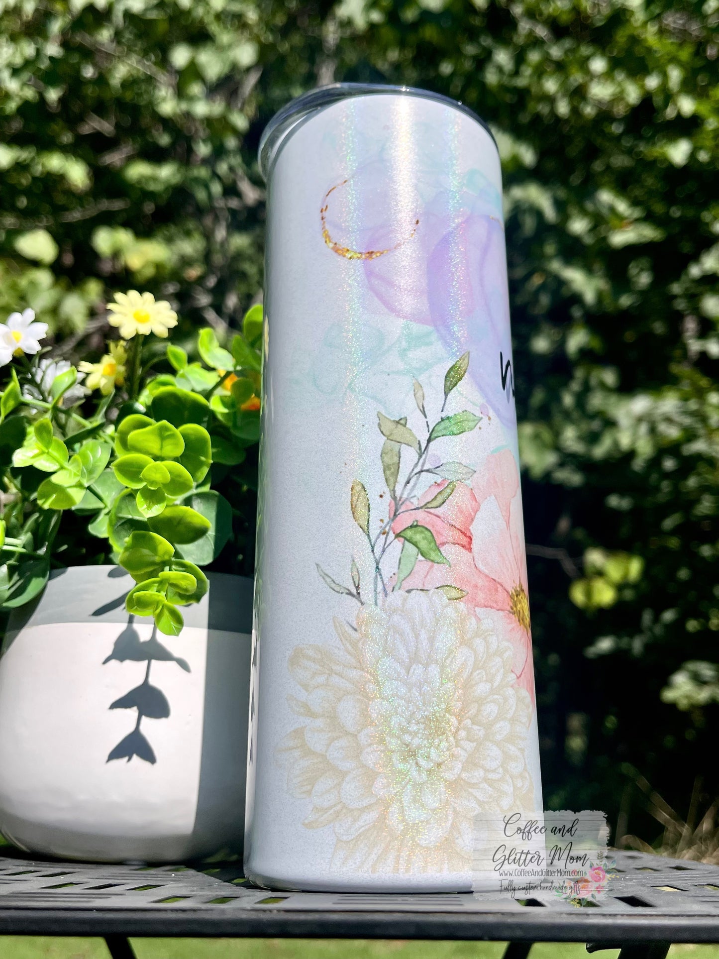 Watercolor Mama 20oz Holographic White Skinny Tumbler