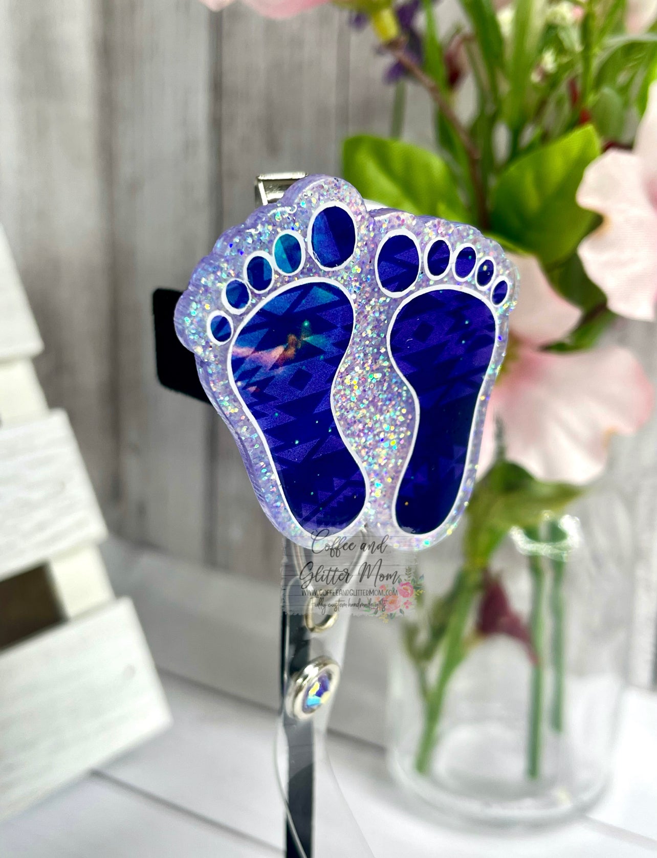 Purple Space Aztec Feet Badge Reel