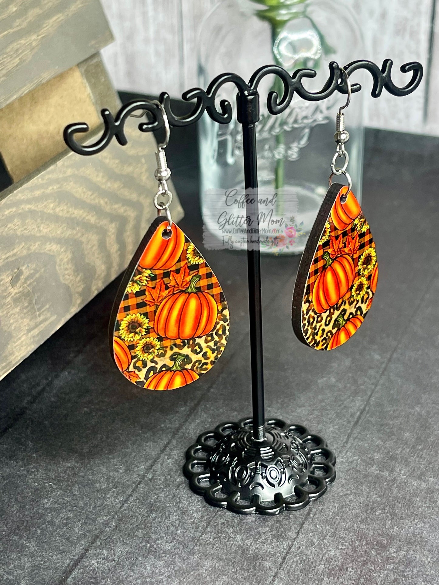 Leopard Sunflower & Pumpkin Earrings RTS