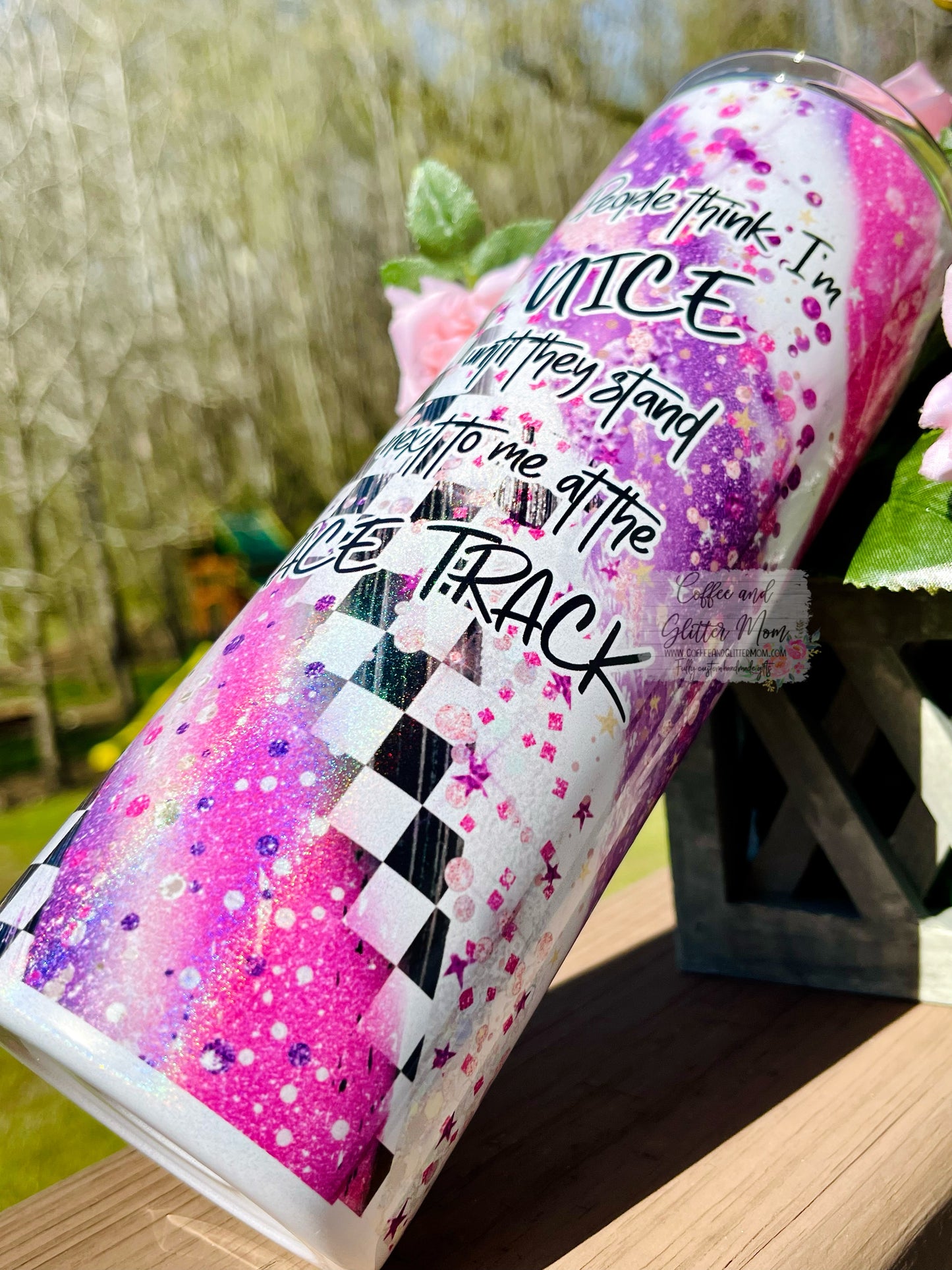 Race Day Fuel/Stand Next To Me 20oz White Rainbow Skinny Tumbler