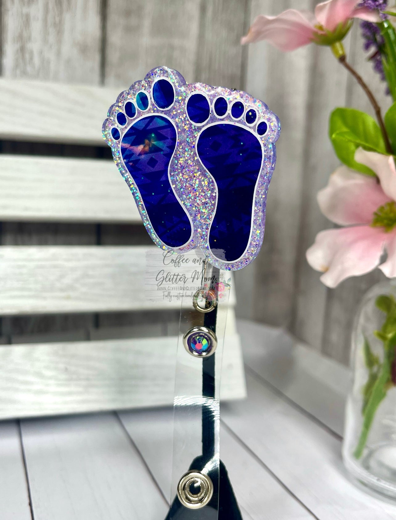 Purple Space Aztec Feet Badge Reel