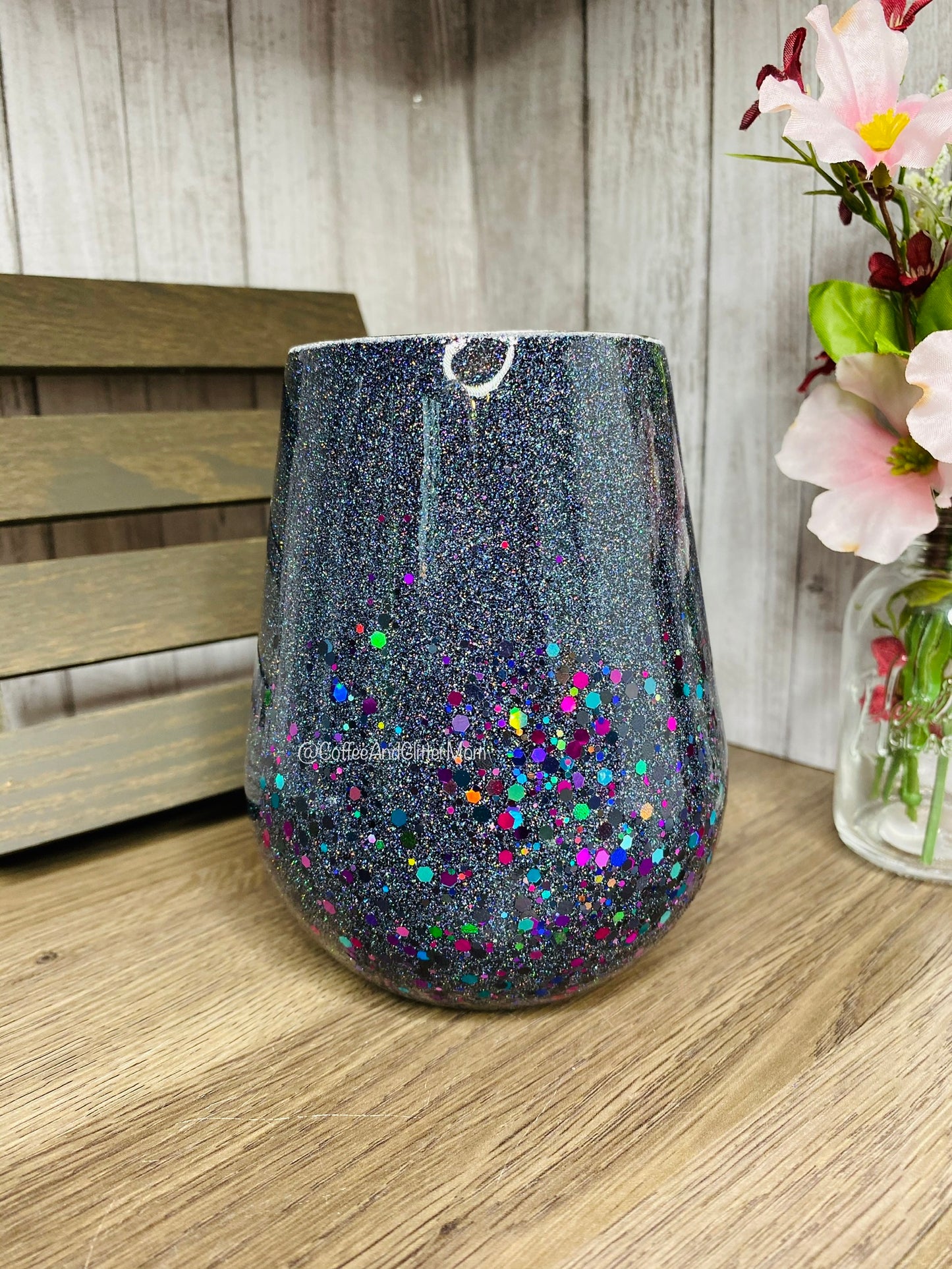 Holographic Black and Galaxy Chunky Wine Tumbler