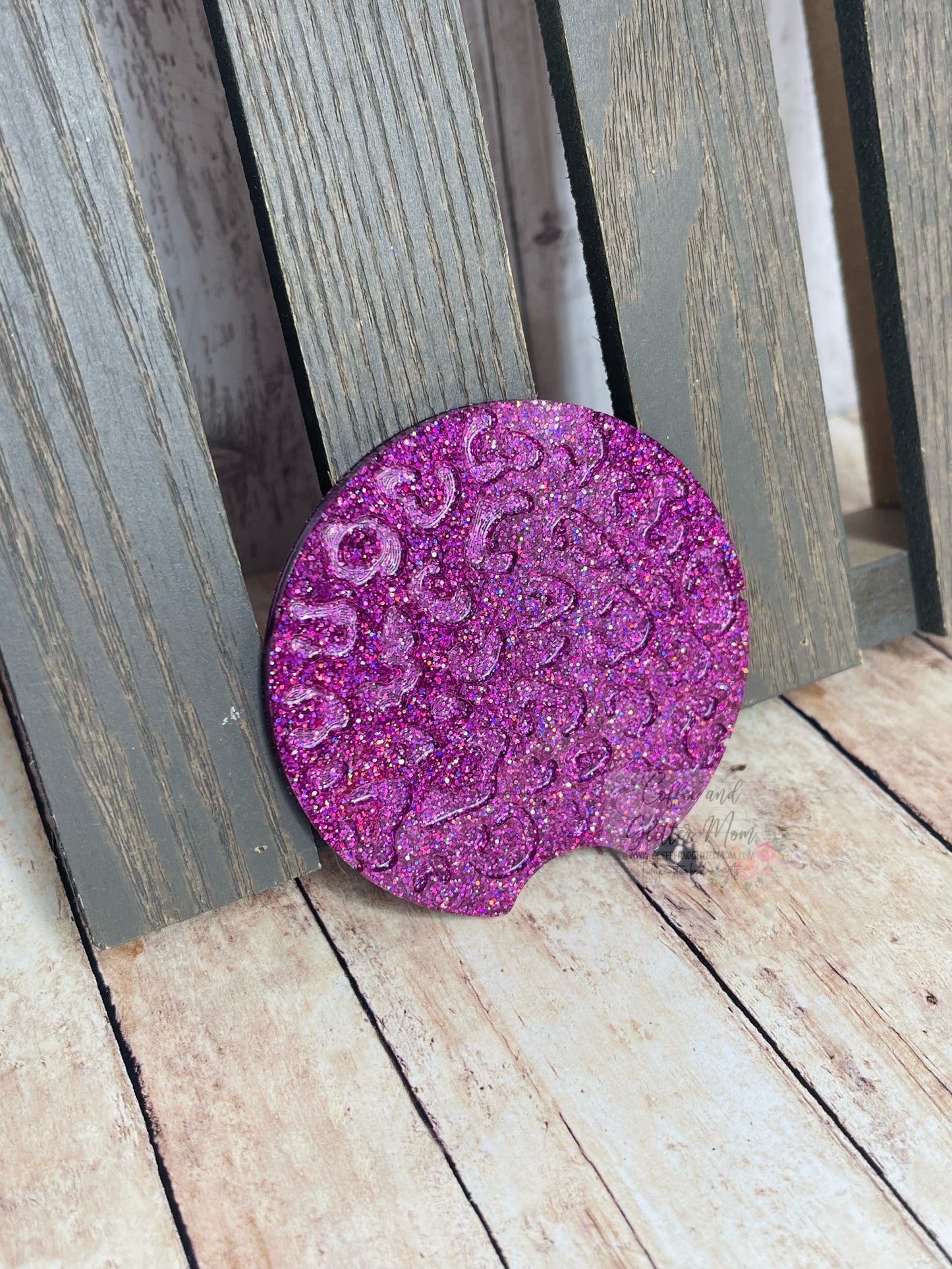 Leopard Print Holographic Plum Small Car Coaster