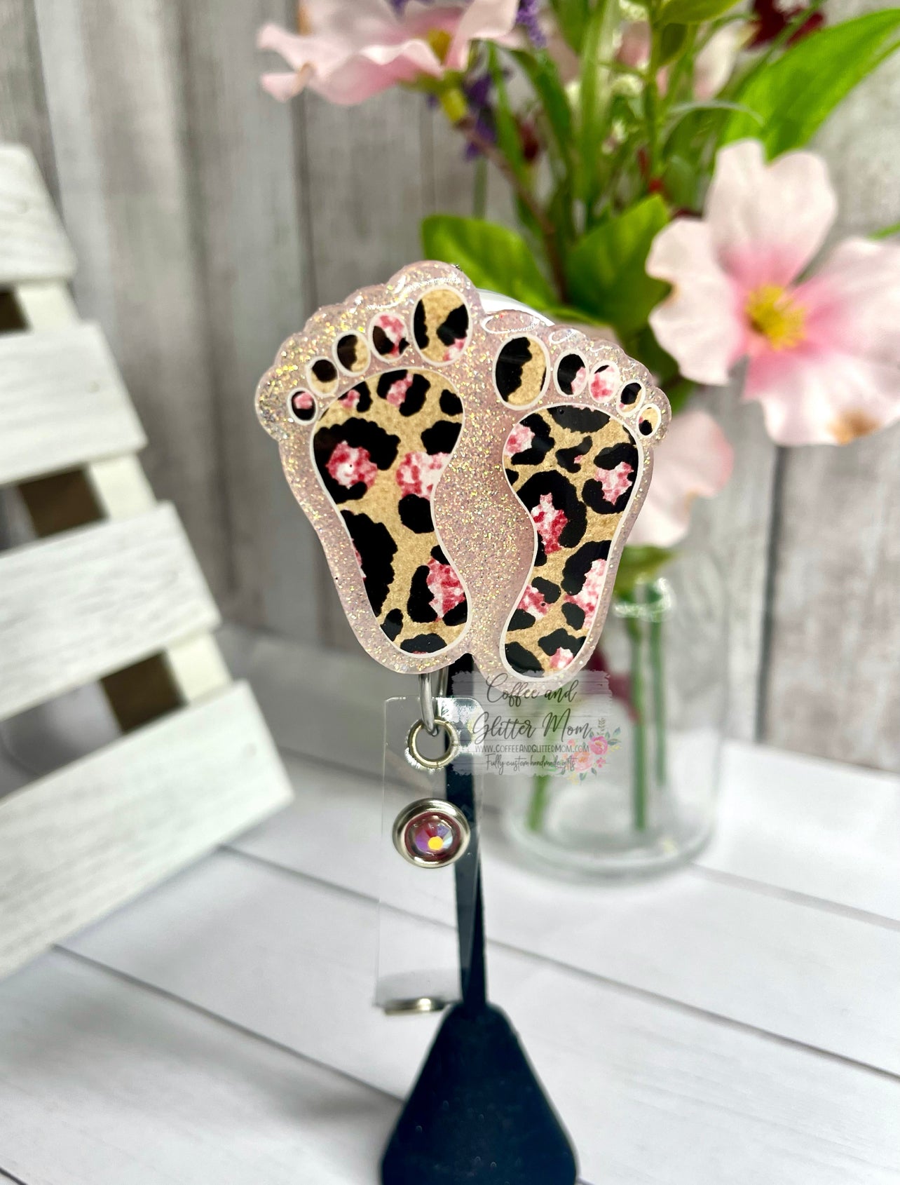 Pink Opal Animal Print Feet Badge Reel