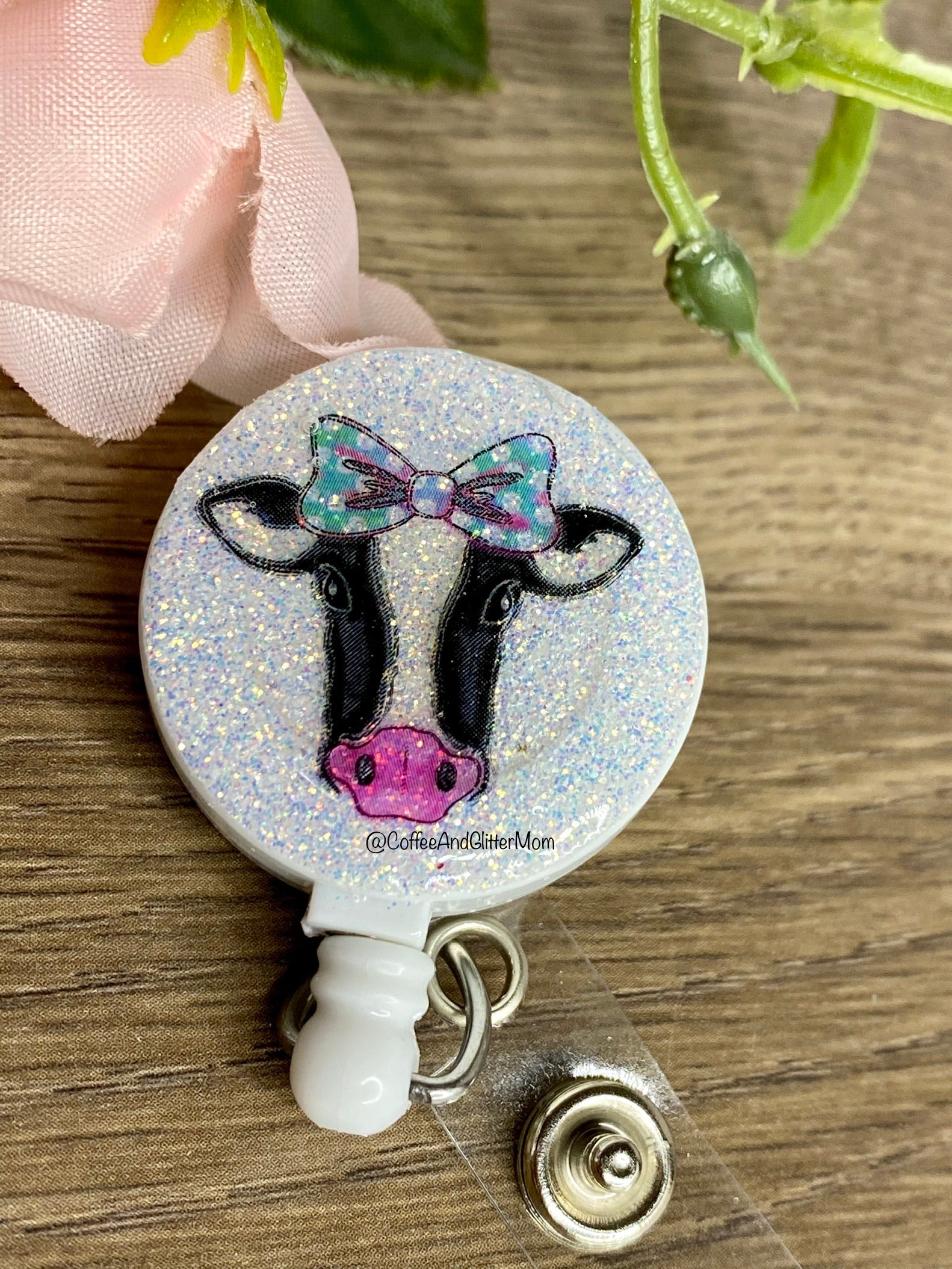PREORDER Cow Badge Reel – Coffee And Glitter Mom