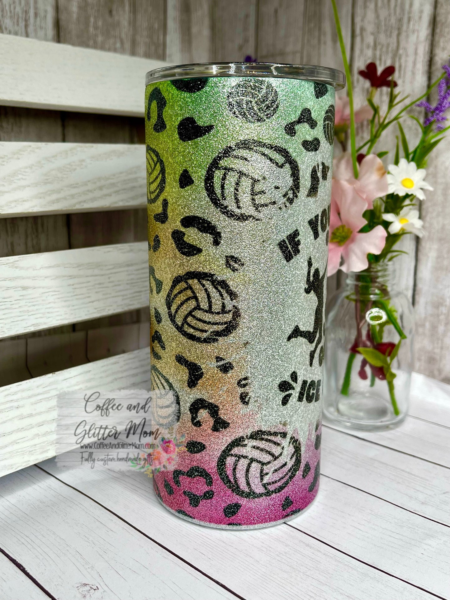 Volleyball Soft Serve 15oz Silver Glitter Skinny Tumbler