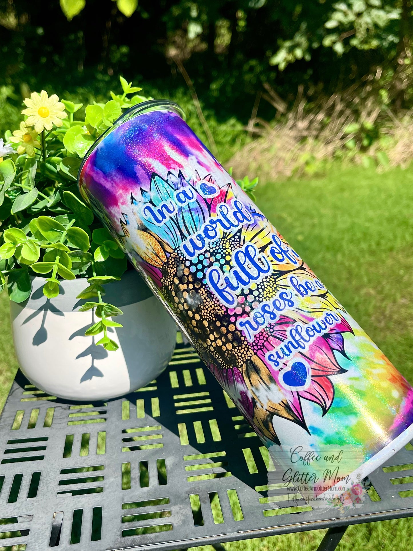 Be A Sunflower Tie-Dye 20oz Holographic Skinny Tumbler