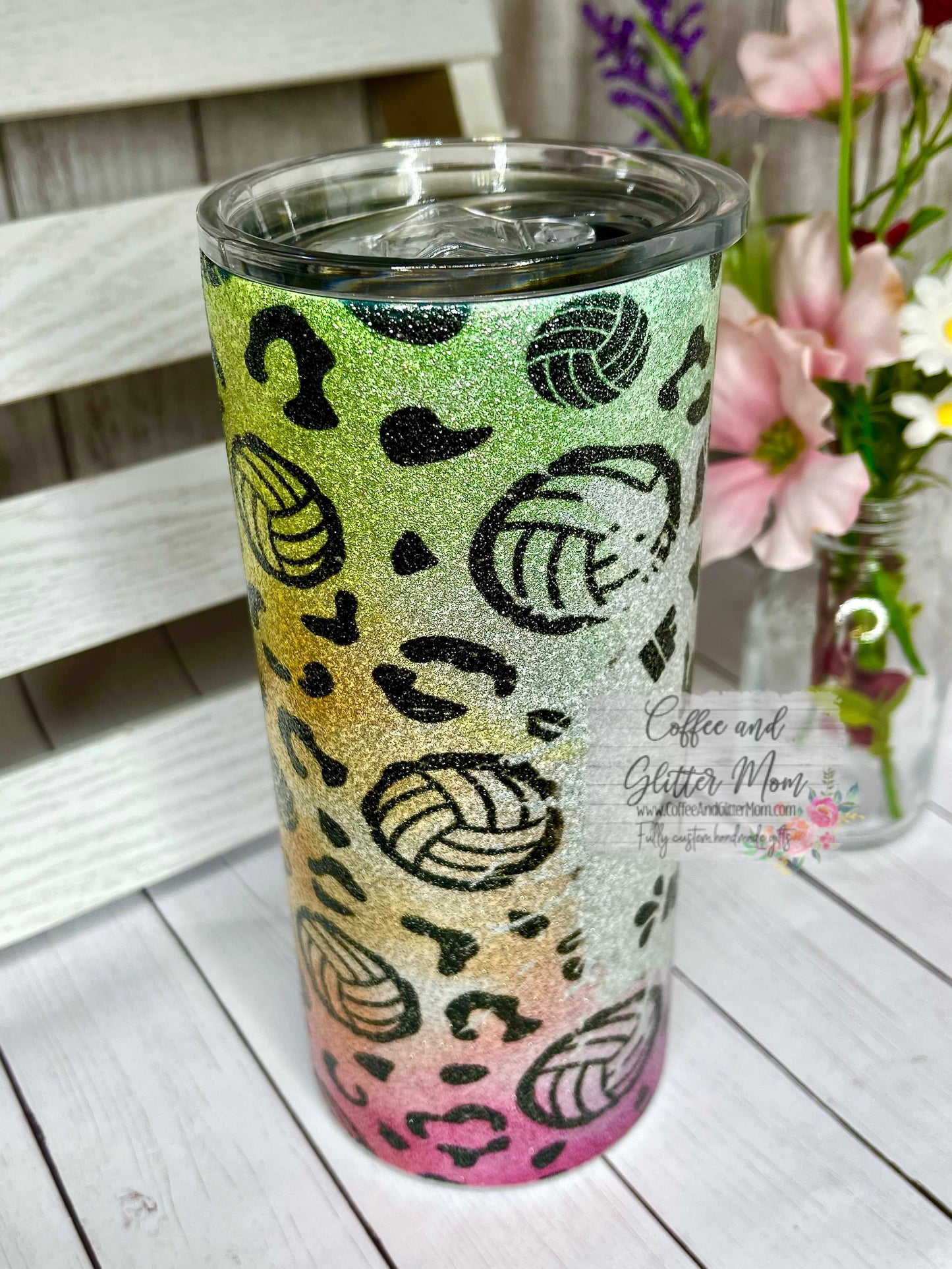 Volleyball Soft Serve 15oz Silver Glitter Skinny Tumbler