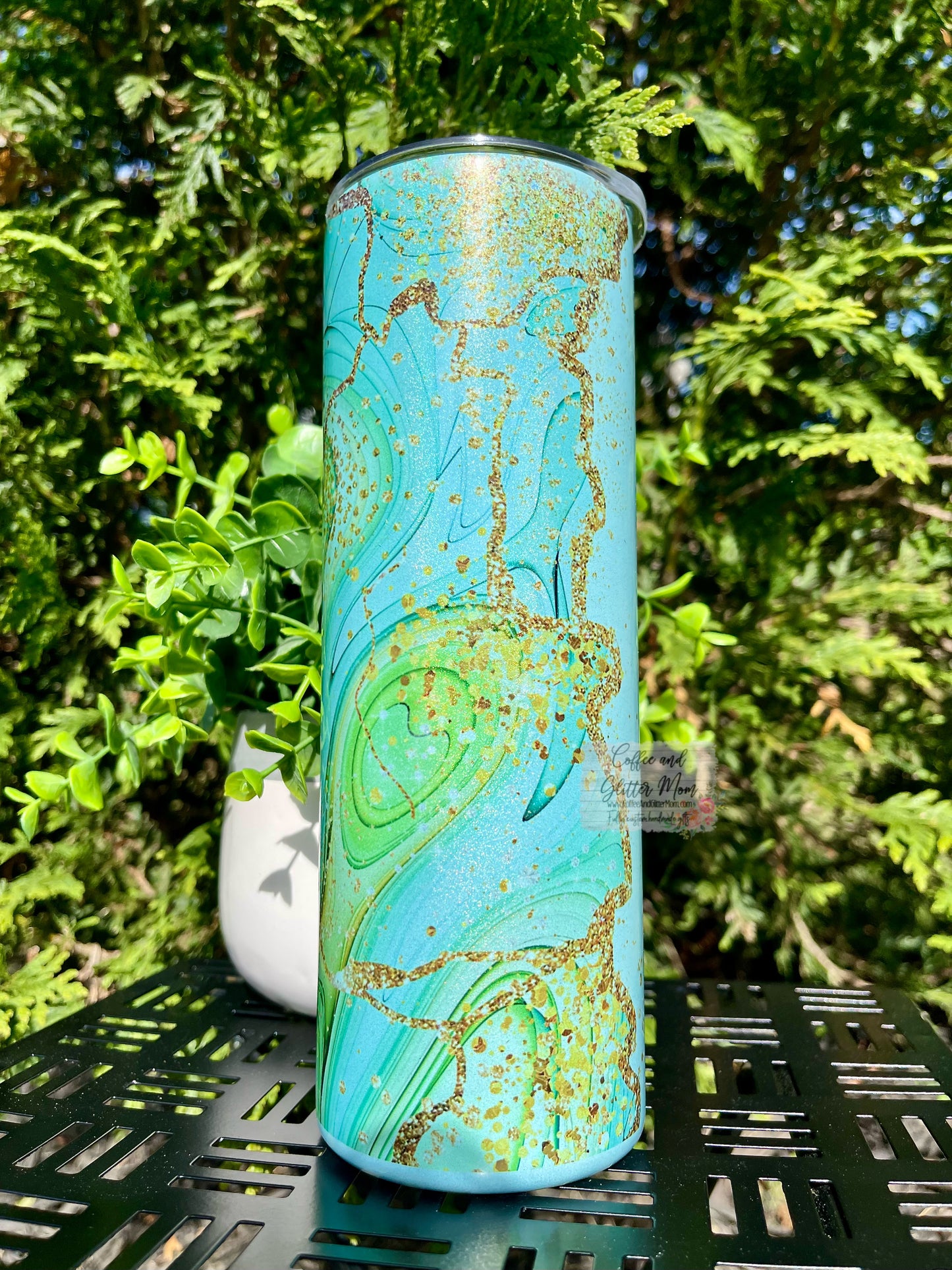 Golden Mint Marble Rainbow 20oz Skinny Tumbler