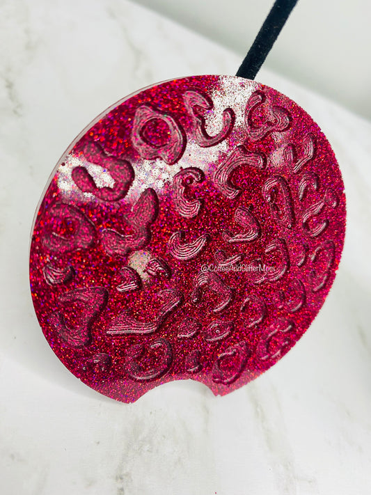 Animal Print Holographic Dark Pink Large Car Coaster