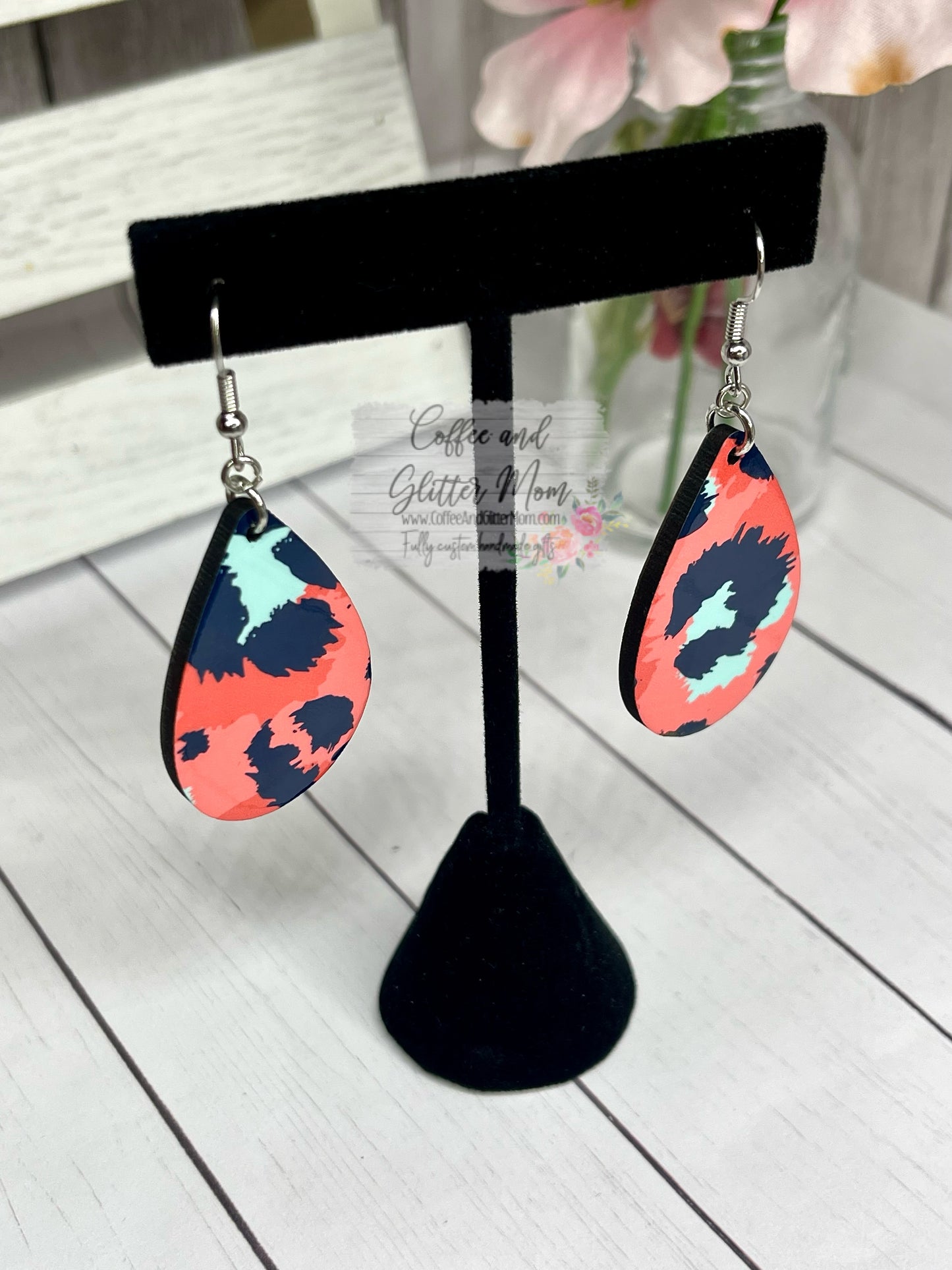 Coral Animal Teardrop Earrings