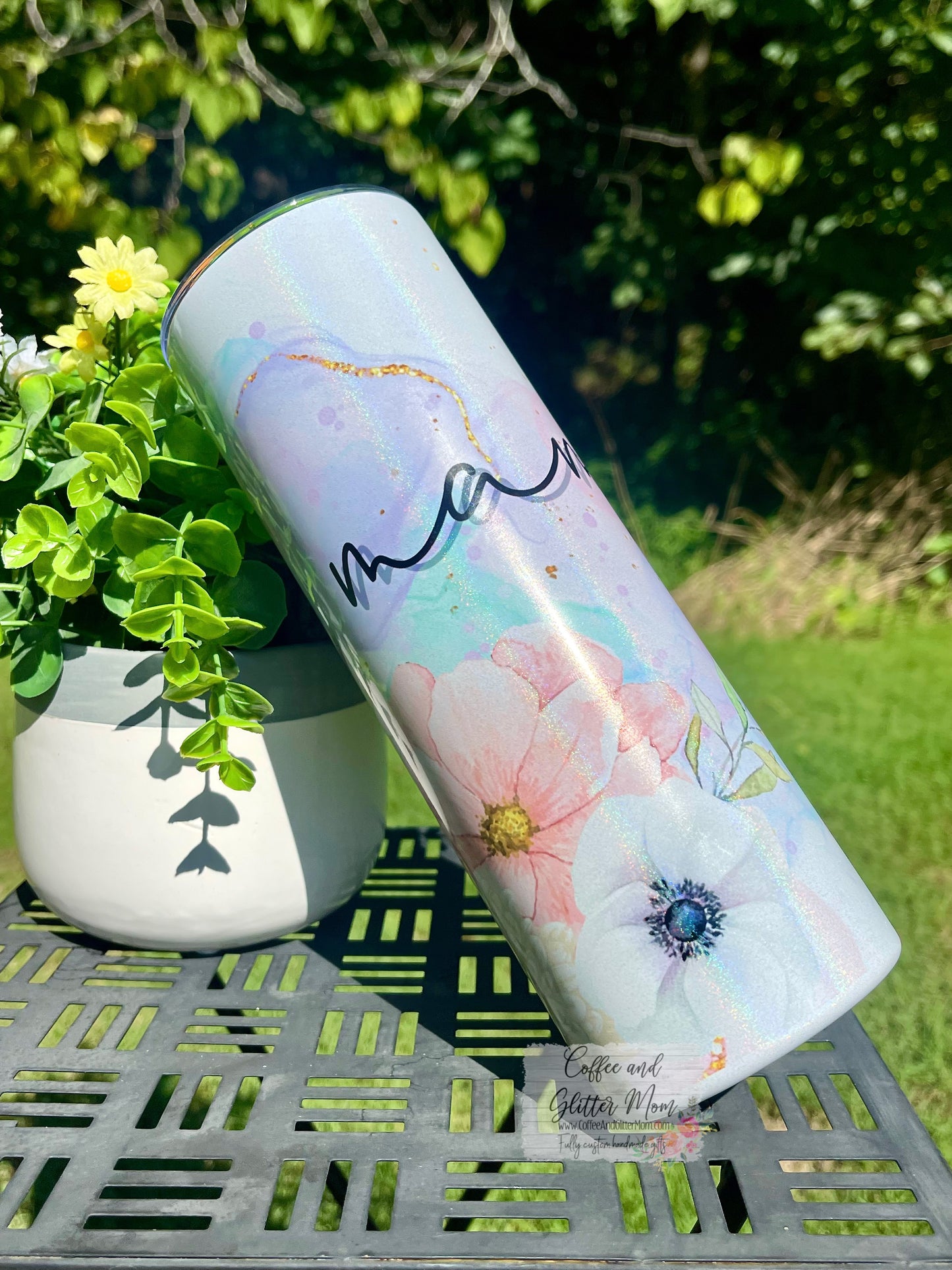 Watercolor Mama 20oz Holographic White Skinny Tumbler