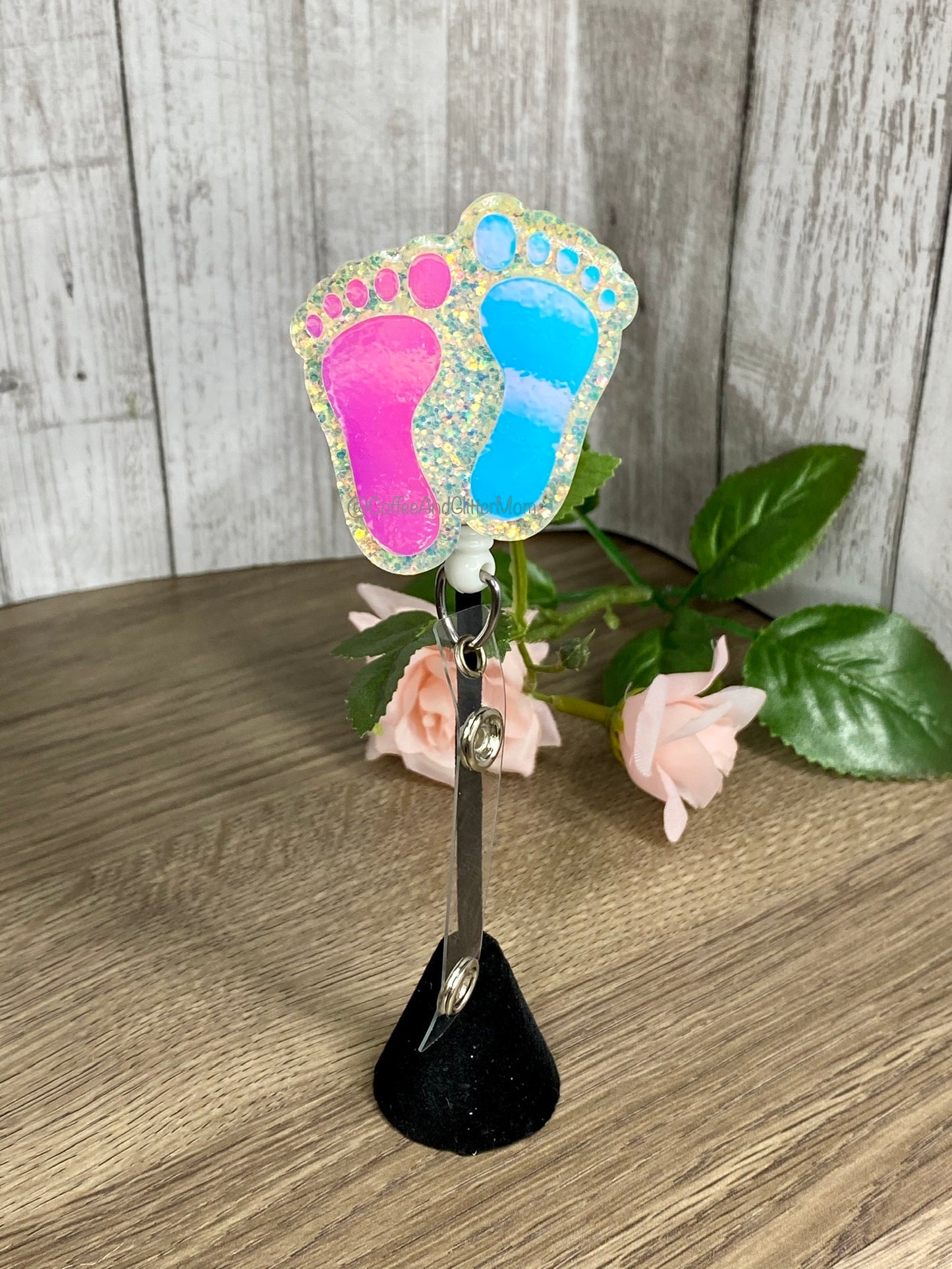 Color Shift Baby Feet Badge Reel