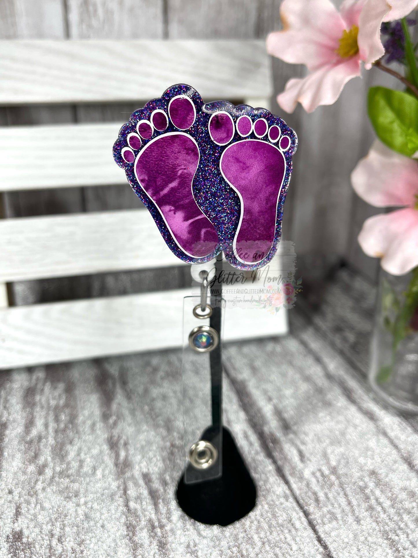 Purple Marble Feet Badge Reel