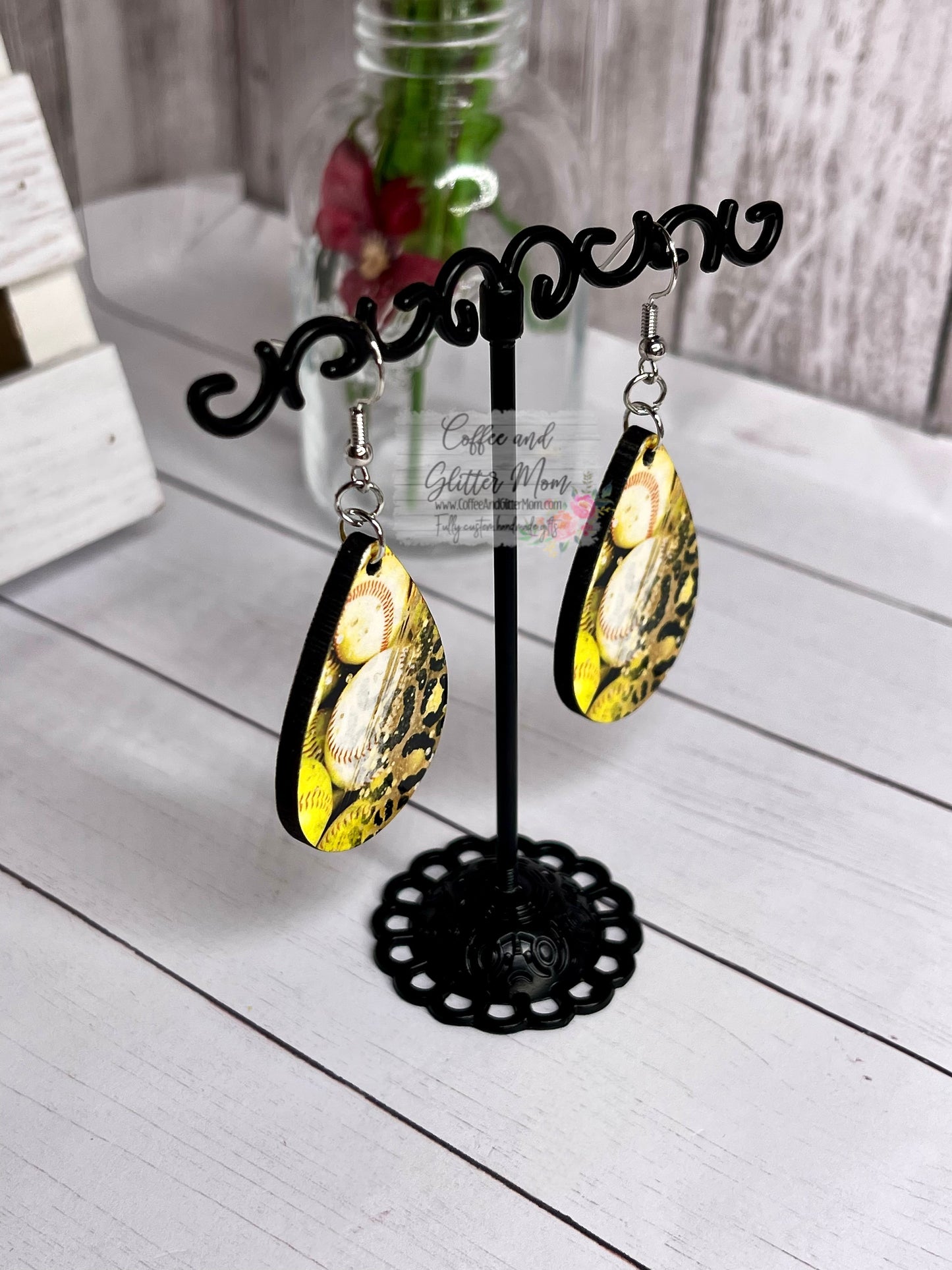 Softball and Baseball Animal Print Earrings