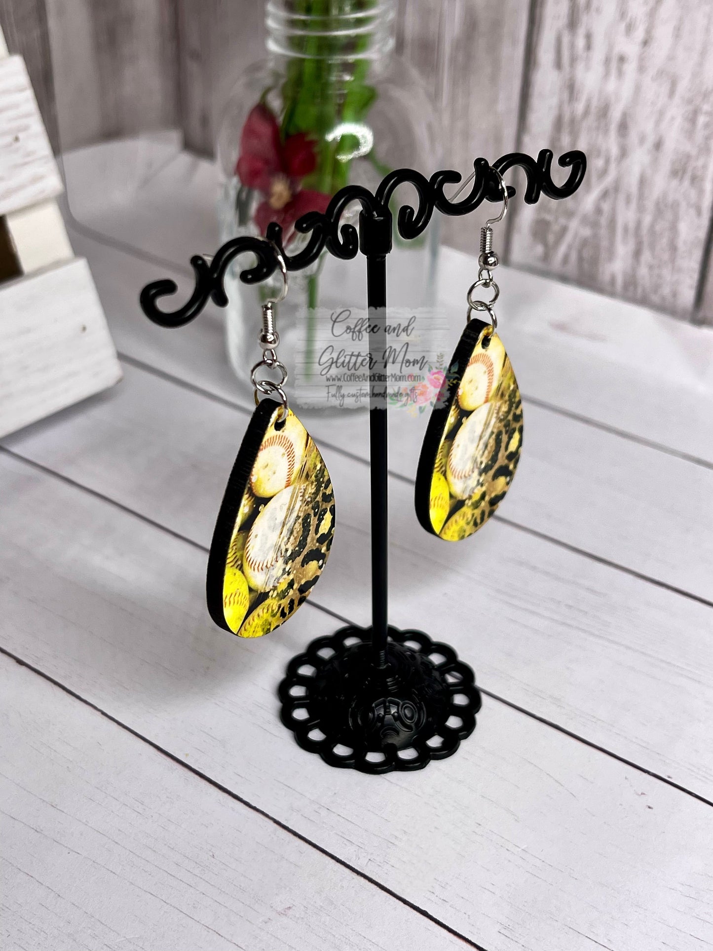 Softball and Baseball Animal Print Earrings RTS