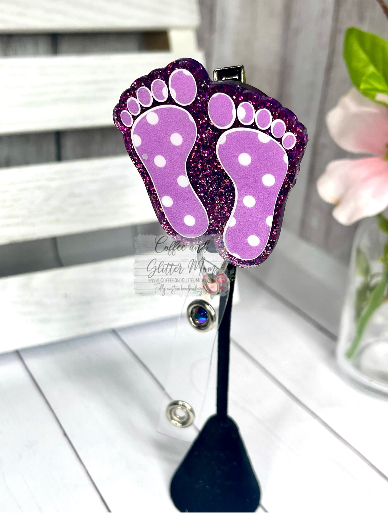 Purple Polkadot Feet Badge Reel