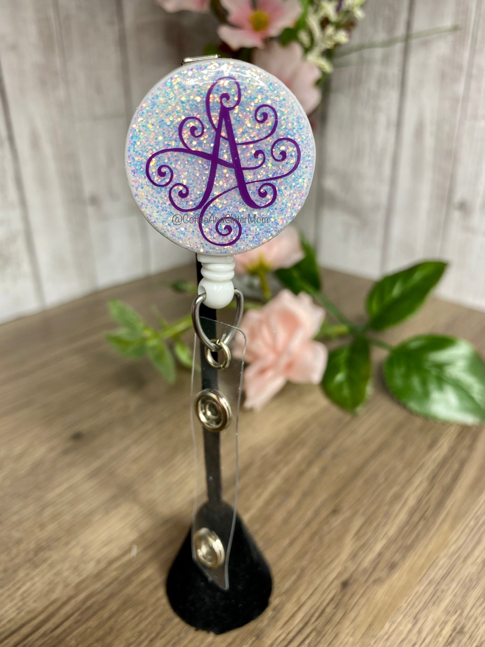 Pick your Dark Purple letter 'Golden Opal' Badge Reel – Coffee And